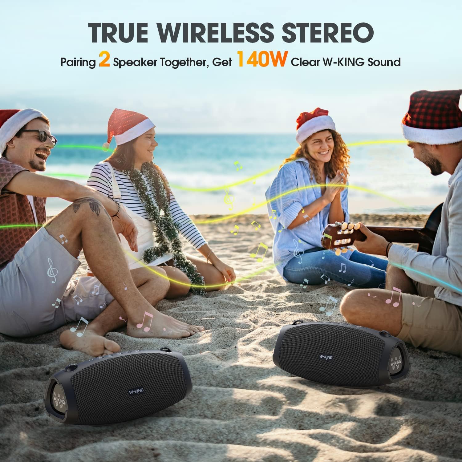 W-KING (120W Max)70W Enceinte Bluetooth Puissante, IPX6 Haut-Parleur Chantier Extérieur étanche Bluetooth Speaker,Triple Radiateurs Passifs- Basses Profondes, Power Bank/DSP/EQ/TF/AUX/42H/Ouvreur(X10)