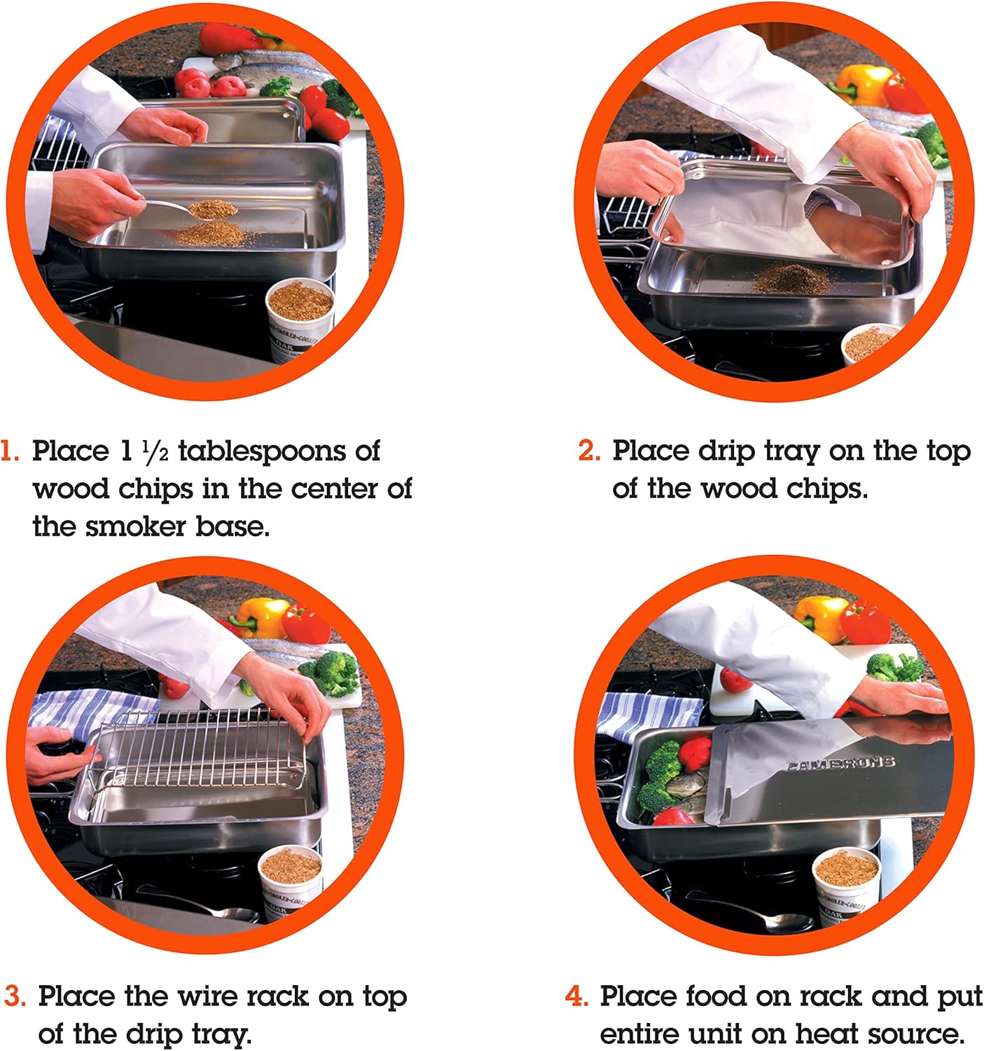 Camerons Fumoir pour cuisinière – Le fumoir Original en Acier Inoxydable avec 3 pintes de copeaux de Bois, CAM_SMKW3PTS_C31-CA