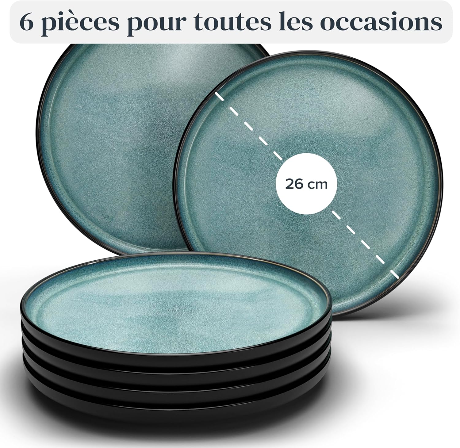 Service de Vaisselle en Grès Ibiza 36 pièces –Ensemble de Vaisselle pour 12 Personnes, Adapté au Lave-Vaisselle et au Micro-Ondes, Pure Living bleu fumé, Assiettes Service de Table