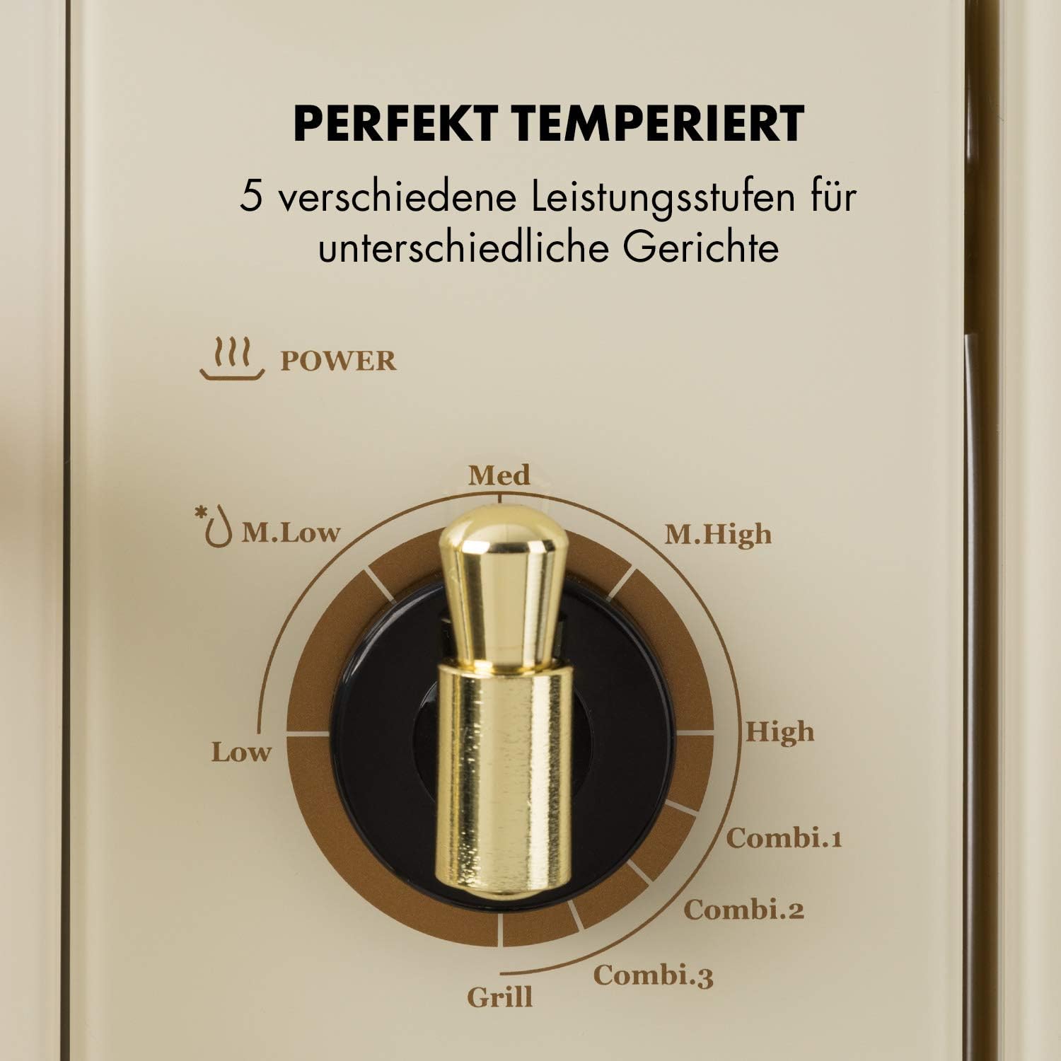 Klarstein Victoria 20 - micro-ondes encastrable, design rétro, 20L, micro-ondes 800W / puissance de gril 1000W, 3 fonctions grill/micro-ondes, acier inoxydable, cadre de montage, ivoire