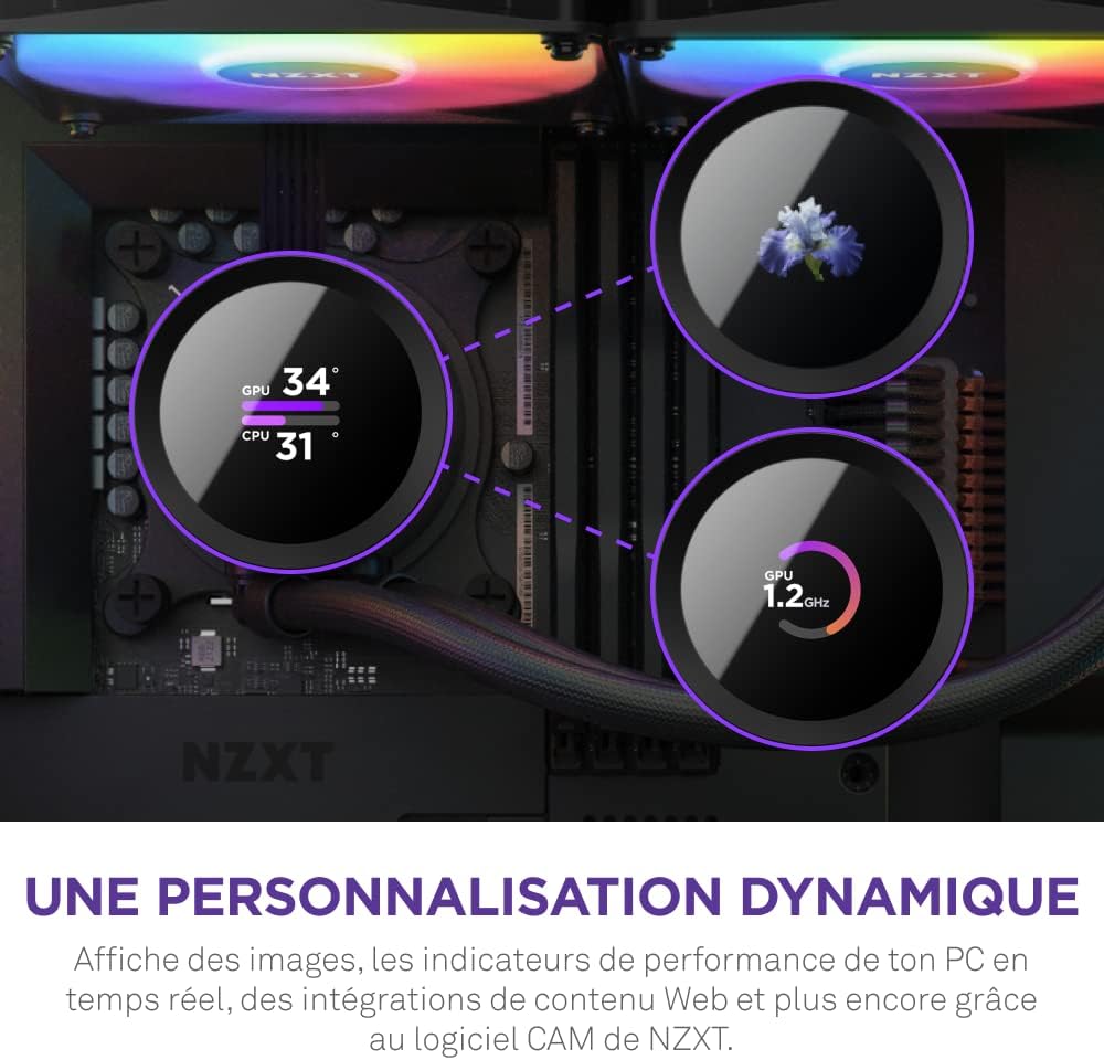 NZXT Kraken Elite 280 RGB - Refroidisseur de liquide CPU AIO - Radiateur 280mm - Ventilateur F280 RGB - IPS LCD 2,72 personnalisable - Turbine Pump - LGA 1700 1200 115X 1851 / AM5 AM4 - Noir