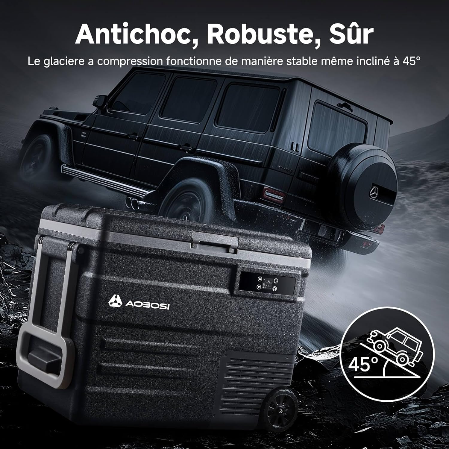 AAOBOSI 45L Glacière à Compresseur, Glaciere Électrique -20℃ à 20℃, Frigo Camion APP&Bouton Contrôle, 12/24V DC et 100-240V AC Glaciere Camping Pour Voiture, Camion, Bateau et Prise De Courant