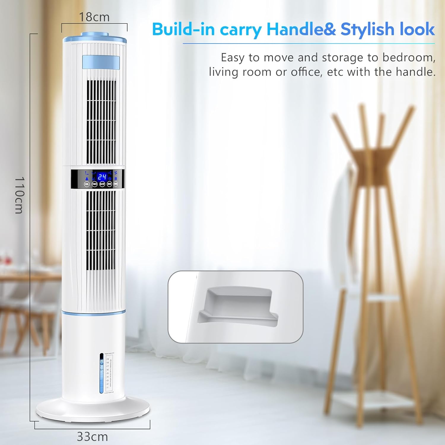 Lofrritp Climatiseur Mobile Silencieux Portable,Rafraîchisseur d'air 360°Oscillation,24H Minuteries,65W,3 Vitesses,4 Modes,avec Télécommande pour Chambre,Bureau,Cuisine