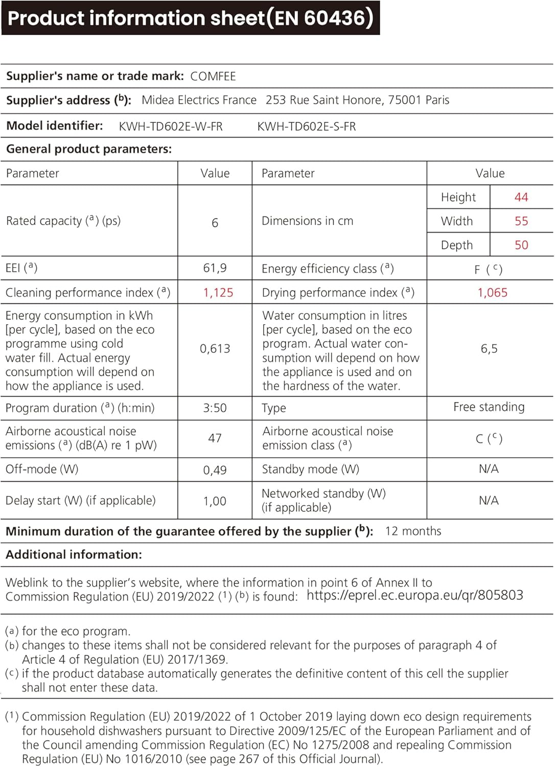COMFEE' CDWPF1201PS Lave-vaisselle Pose Libre, 60 cm, 12 couverts, départ différé, fonction demi-charge, paniers flexibles - Acier Inoxydable, 49 dB, Commande Bouton