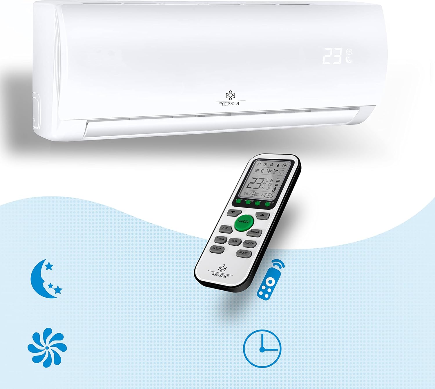 KESSER® Climatisation SET réversible - Climatiseur avec fonction WiFi/Application - Refroidissement A++/ Chauffage A+, Fluide réfrigérant R32 - Écran LCD, Split 12000 BTU/h / 3400 Watt - Anthrazit