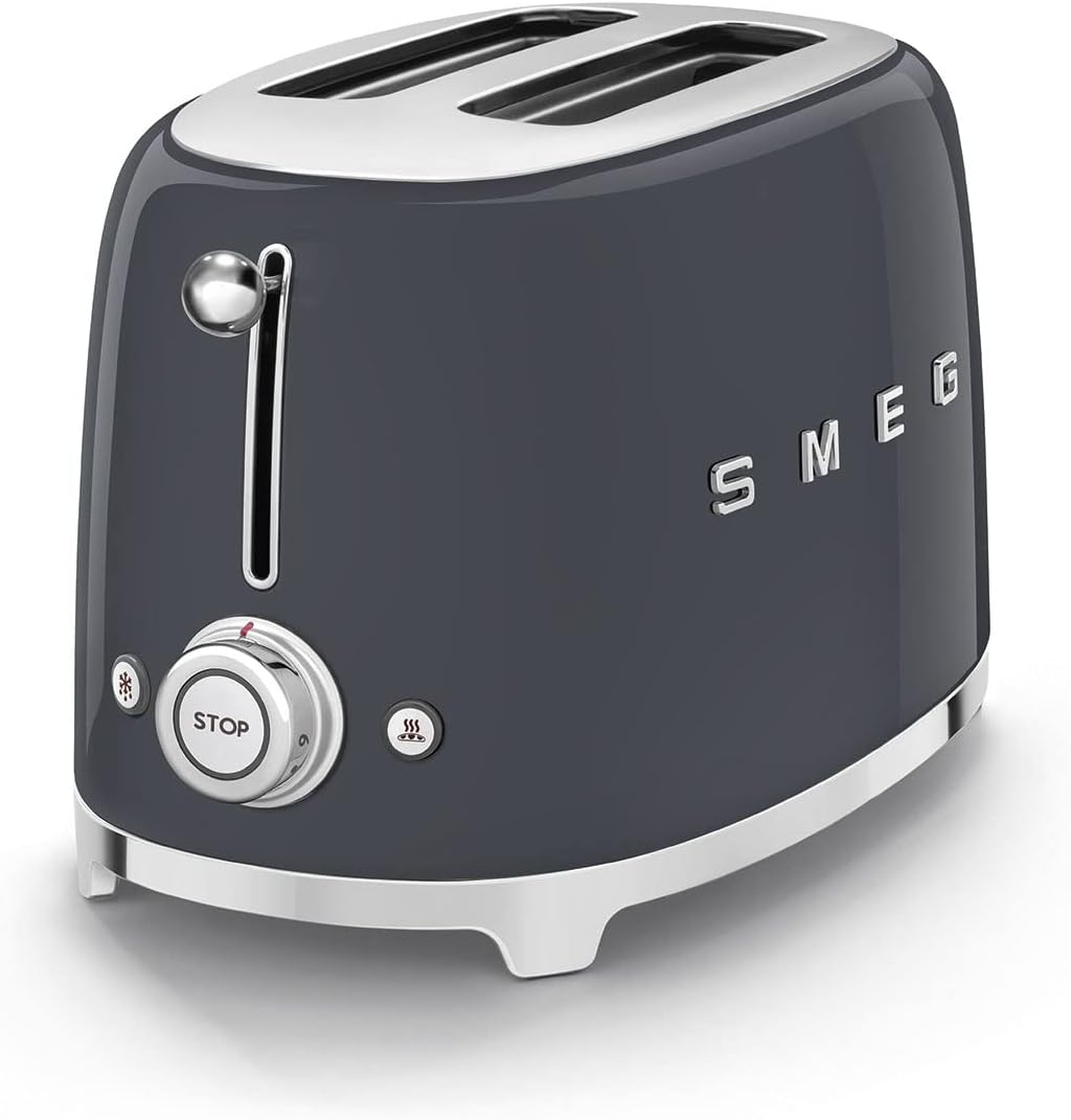 Smeg, Grille-pain 2 Tranches TSF01UJEU, 2 Fentes 36 mm, 6 Niveaux de Brunissage, Fonction Chauffage, Décongélation et Bagel, Éjection Automatique du Pain, Ramasse Miettes, 950 W, Royaume-Uni