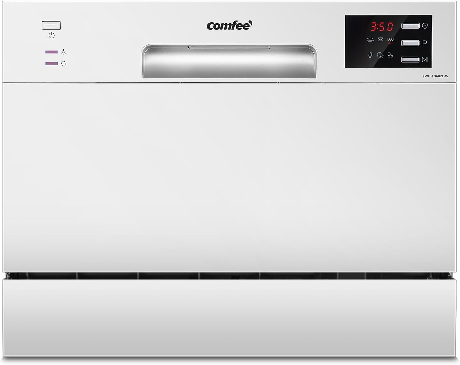 COMFEE' CDWPF1201PS Lave-vaisselle Pose Libre, 60 cm, 12 couverts, départ différé, fonction demi-charge, paniers flexibles - Acier Inoxydable, 49 dB, Commande Bouton