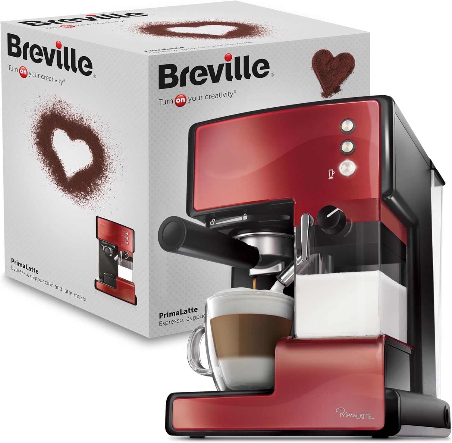 Breville Prima Latte 3-in-1 machine à café espresso, latte et cappuccino | pompe professionnelle 15 bars et mousseur à lait | rouge