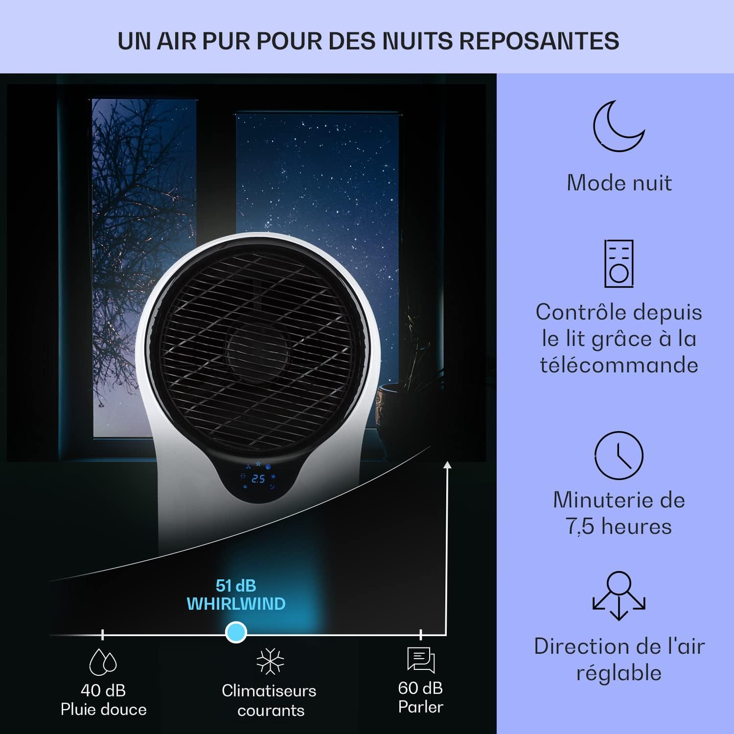 Klarstein Climatiseur Mobile 3 en 1, Climatiseur Portable avec Humidificateur, Ventilateur, Climatiseur Mobile Sans Évacuation, 2 Pack Glacons, Minuterie, 3 Modes, 90W, Puissant Débit d'Air 1600m³/h