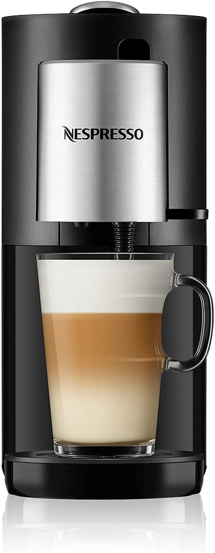 Krups Machine à Café Nespresso Atelier XN8908 - Système de Mousse de Lait - Réservoir d'eau de 1 l - Avec Tasses en Verre Nespresso + Capsules - Pression 19 Bar - Noir/Argenté