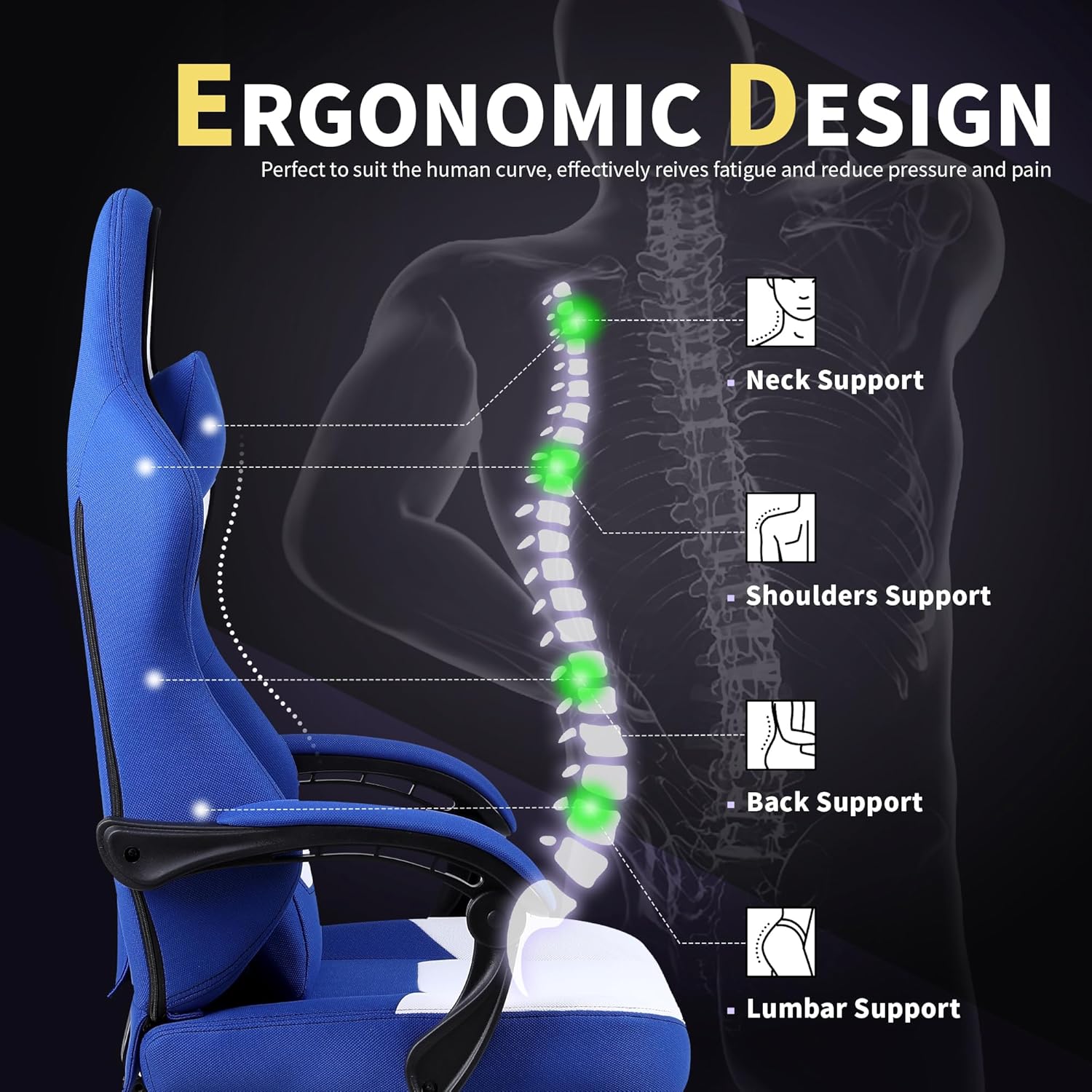 Ulody Chaise Gaming Ergonomique, Fauteuil de Bureau Pivotant, Dossier Haut, Siege Gamer avec Appui-tête et Soutien Lombaire Ajustables, Chaise de Jeu avec Repose-Pieds(Gris)