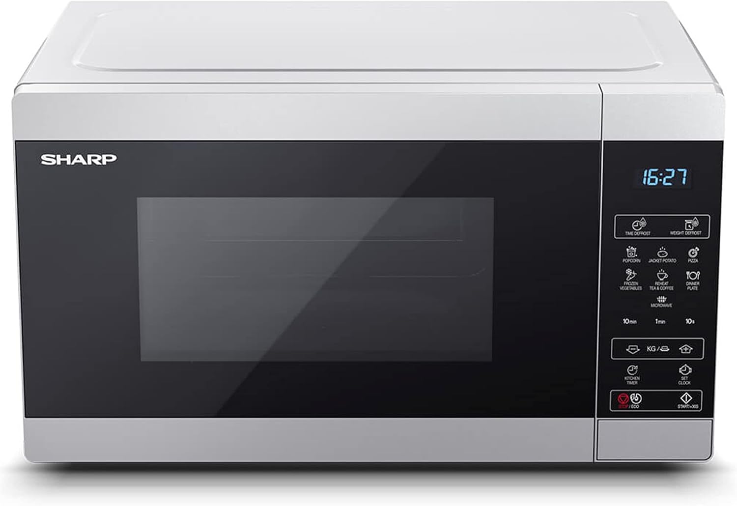 Sharp YC-MS51EB Micro-ondes sans grill de 25 litres, contrôle numérique, micro-ondes: 900 W, 5 niveaux de puissance micro-ondes, plaque tournante, serrure enfant, fonction ECO, couleur noire.