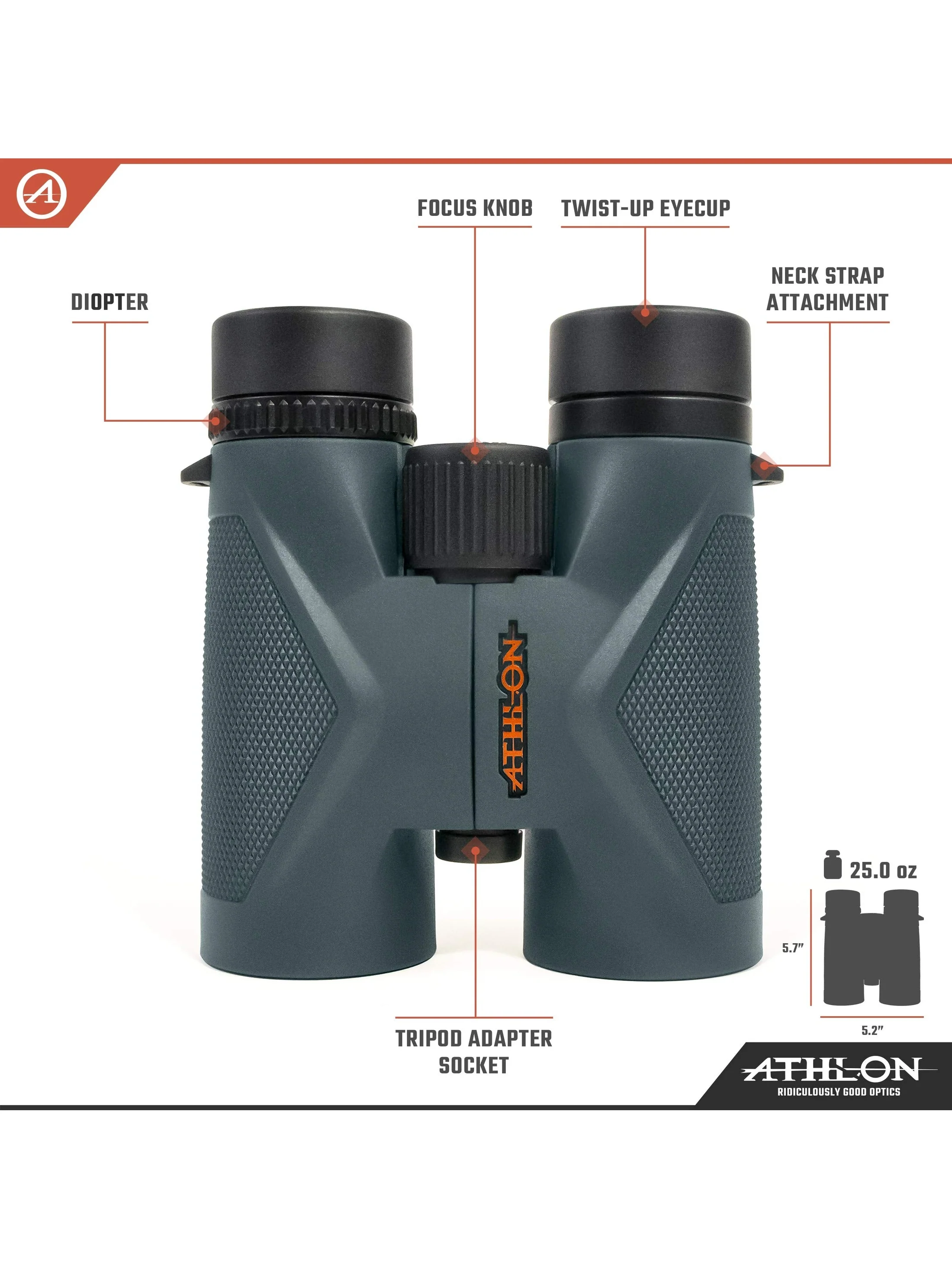 Athlon Optics 8x42 Midas UHD Gray Binoculars with ED Glass for Adults and Kids, High-Powered Binoculars for Hunting, Birdwatching, and More