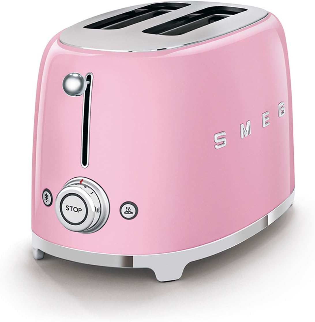 Smeg, Grille-pain 2 Tranches TSF01UJEU, 2 Fentes 36 mm, 6 Niveaux de Brunissage, Fonction Chauffage, Décongélation et Bagel, Éjection Automatique du Pain, Ramasse Miettes, 950 W, Royaume-Uni