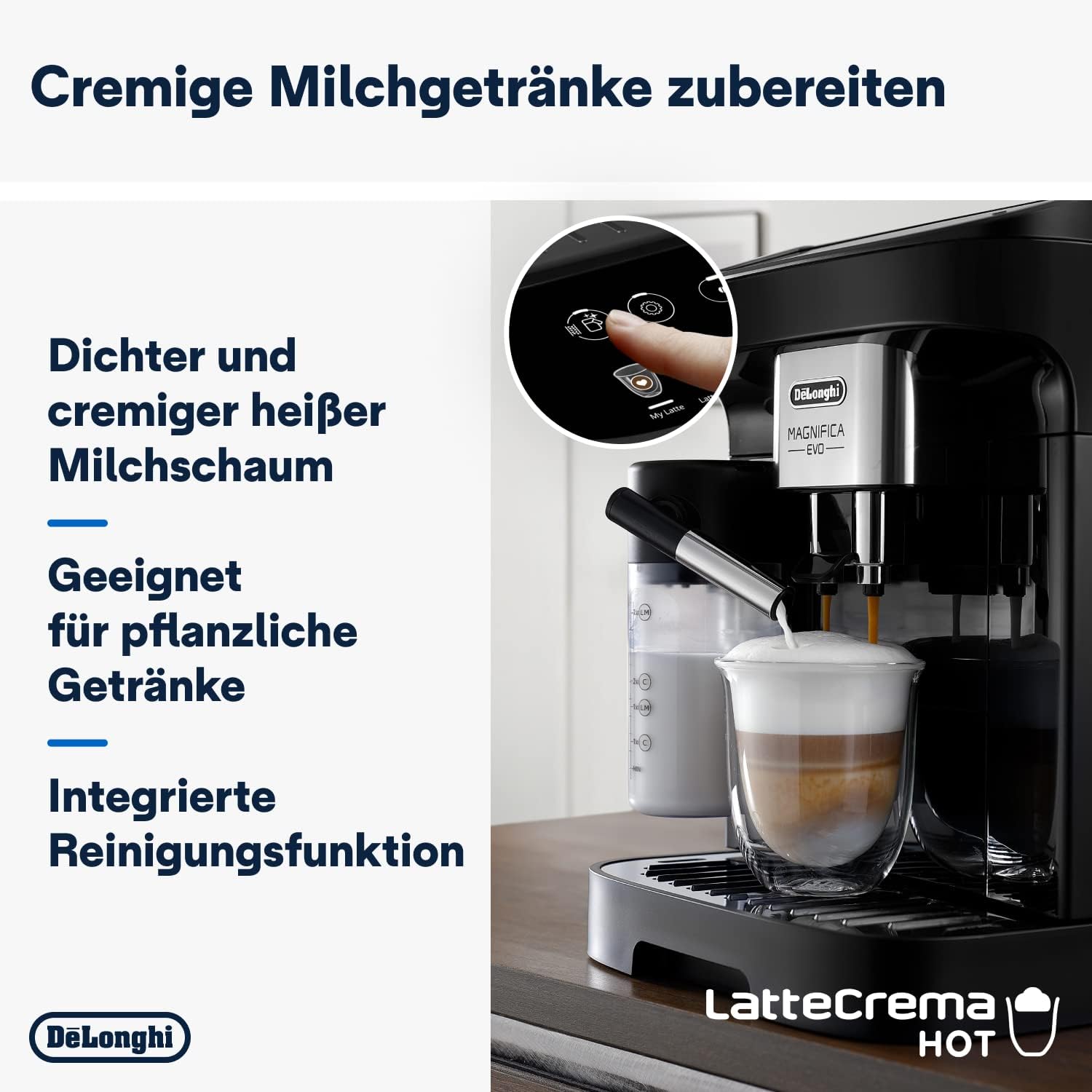 De'Longhi Magnifica Evo ECAM 292.81.B Kaffeevollautomat mit LatteCrema Milchsystem, 7 Direktwahltasten für Cappuccino, Espresso und weitere Kaffeespezialitten, 2-Tassen-Funktion, Schwarz