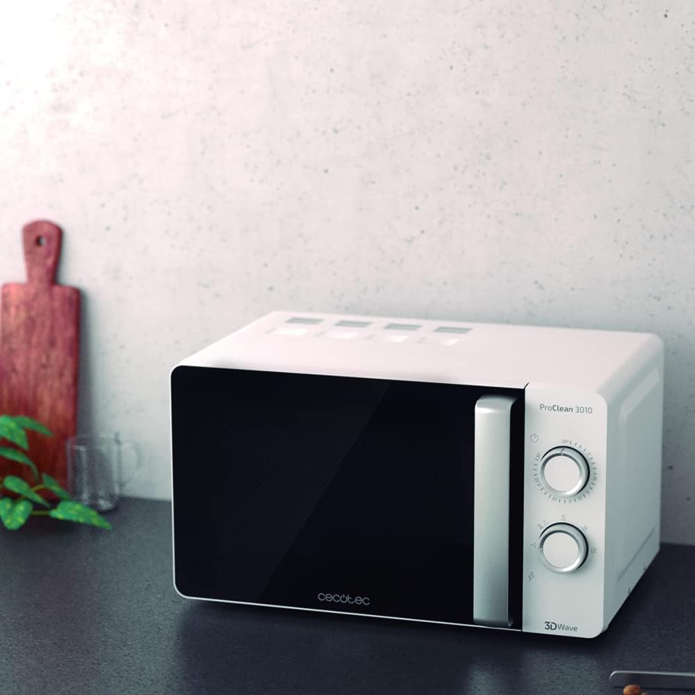 Cecotec Four à micro-ondes ProClean 9110 FullINOX avec grill 1000 W, 30 litres, 5 niveaux de puissance, 8 programmes, minuterie de 60 minutes, revêtement Ready2Clean, design avant miroir