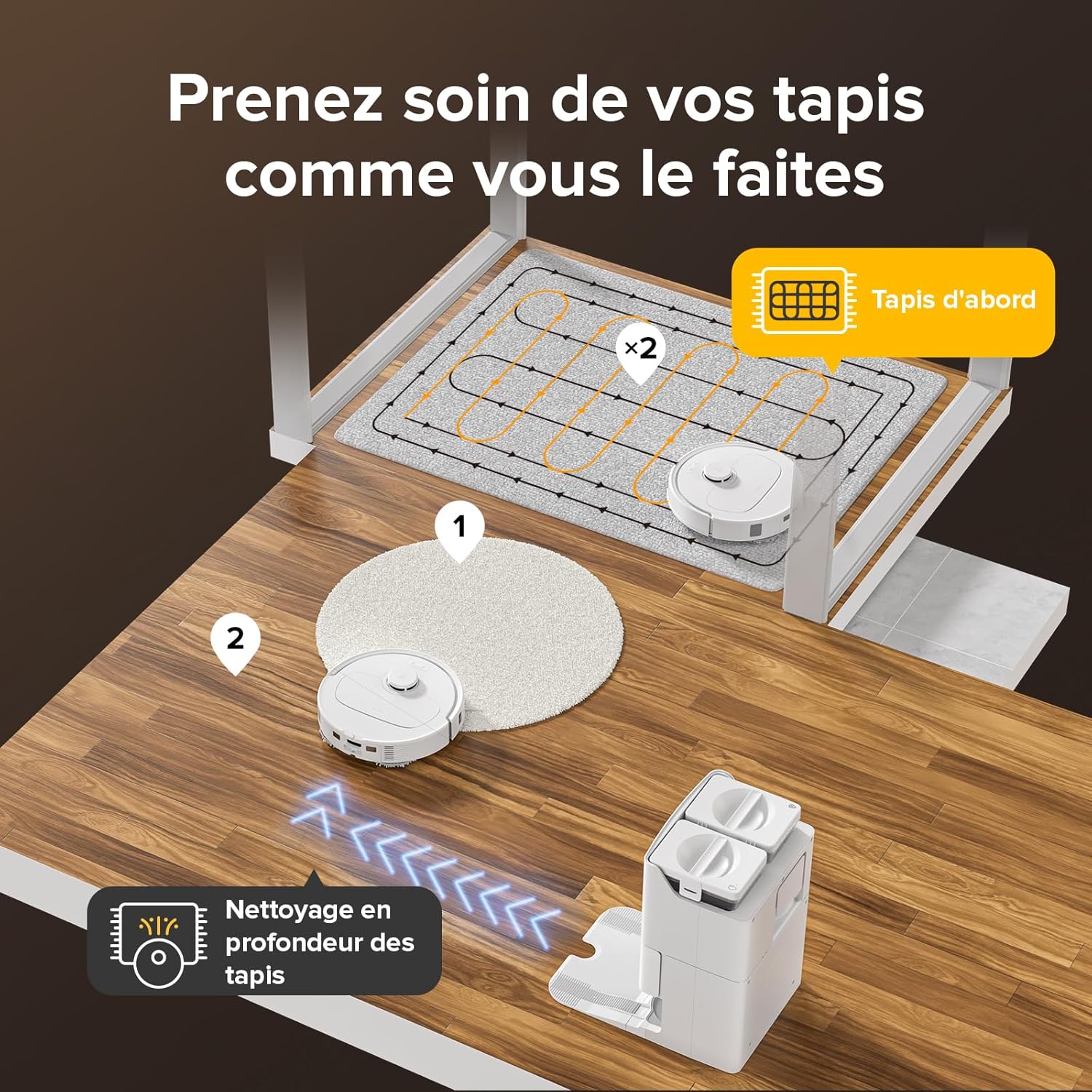 roborock Qrevo S Set Aspirateur Robot Laveur, 7000Pa HyperForce, Double Serpillière Rotative 200 tr/min & Relevable 10mm, Station Multifonctionnelle, 3D Cartographie, Reactive Tech, Contrôle APP, Noir