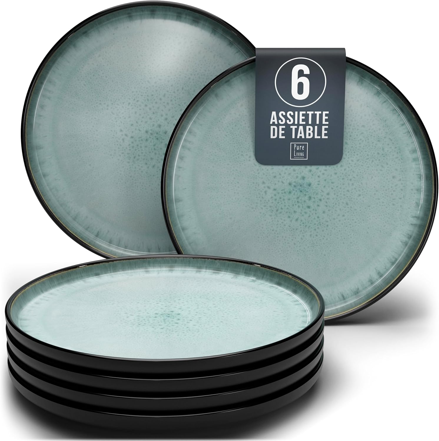 Service de Vaisselle en Grès Ibiza 36 pièces –Ensemble de Vaisselle pour 12 Personnes, Adapté au Lave-Vaisselle et au Micro-Ondes, Pure Living bleu fumé, Assiettes Service de Table