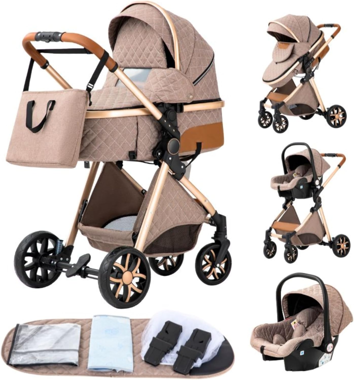 YAZOCO Poussettes 3 en 1 Citadines Poussettes Combinées Poussette Tricycle Baby Walker Poussette Haute Paysage Poussettes Pliantes Trolley Bébé Landau pour 0-36 (1 Noir)