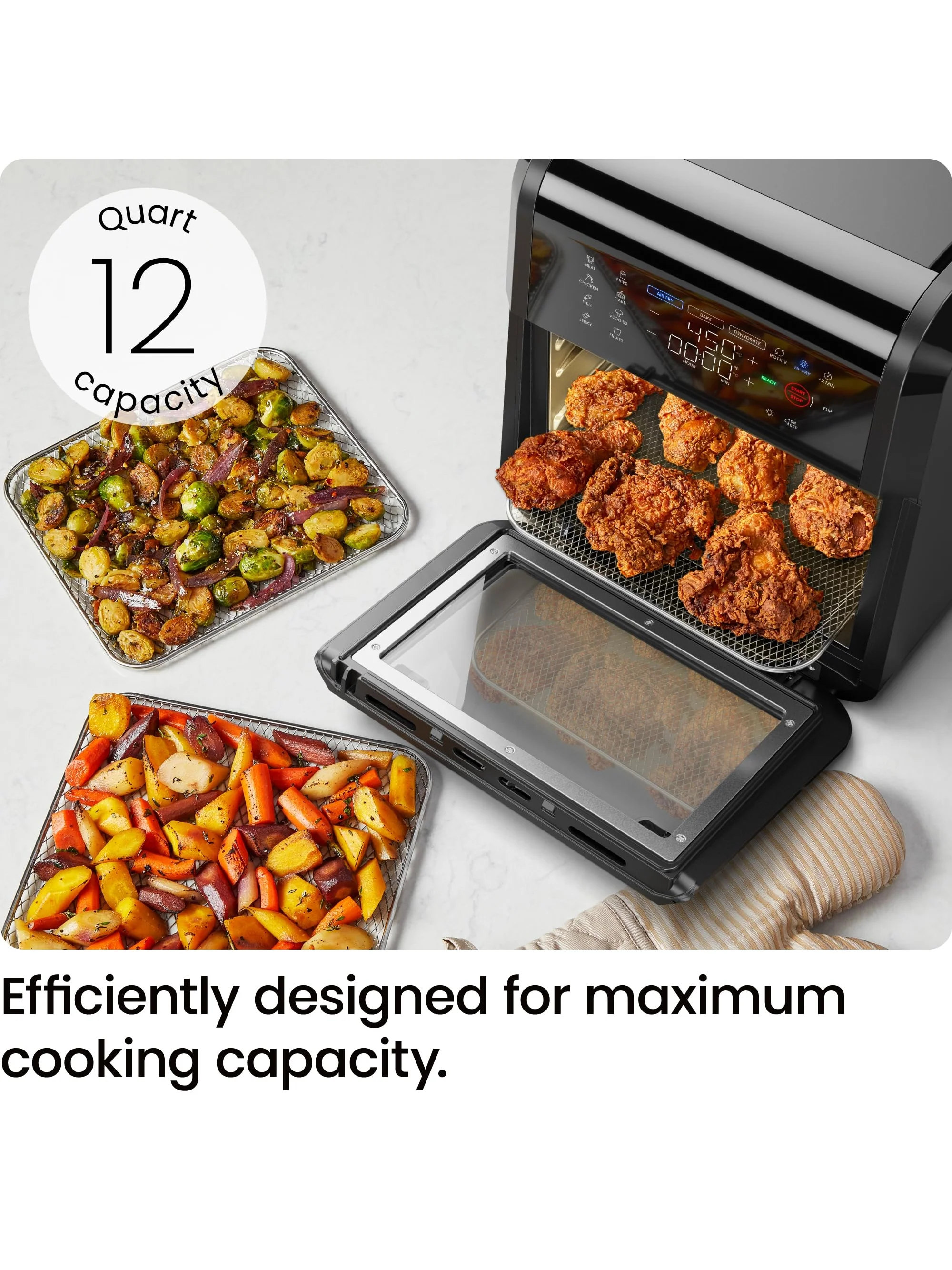 CHEFMAN Multifunctional Digital Air Fryer+ Rotisserie, Dehydrator, Convection Oven, 17 Touch Screen Presets Fry, Roast, Dehydrate, Bake, XL 10L Family Size, Auto Shutoff, Large Easy-View Window, Black