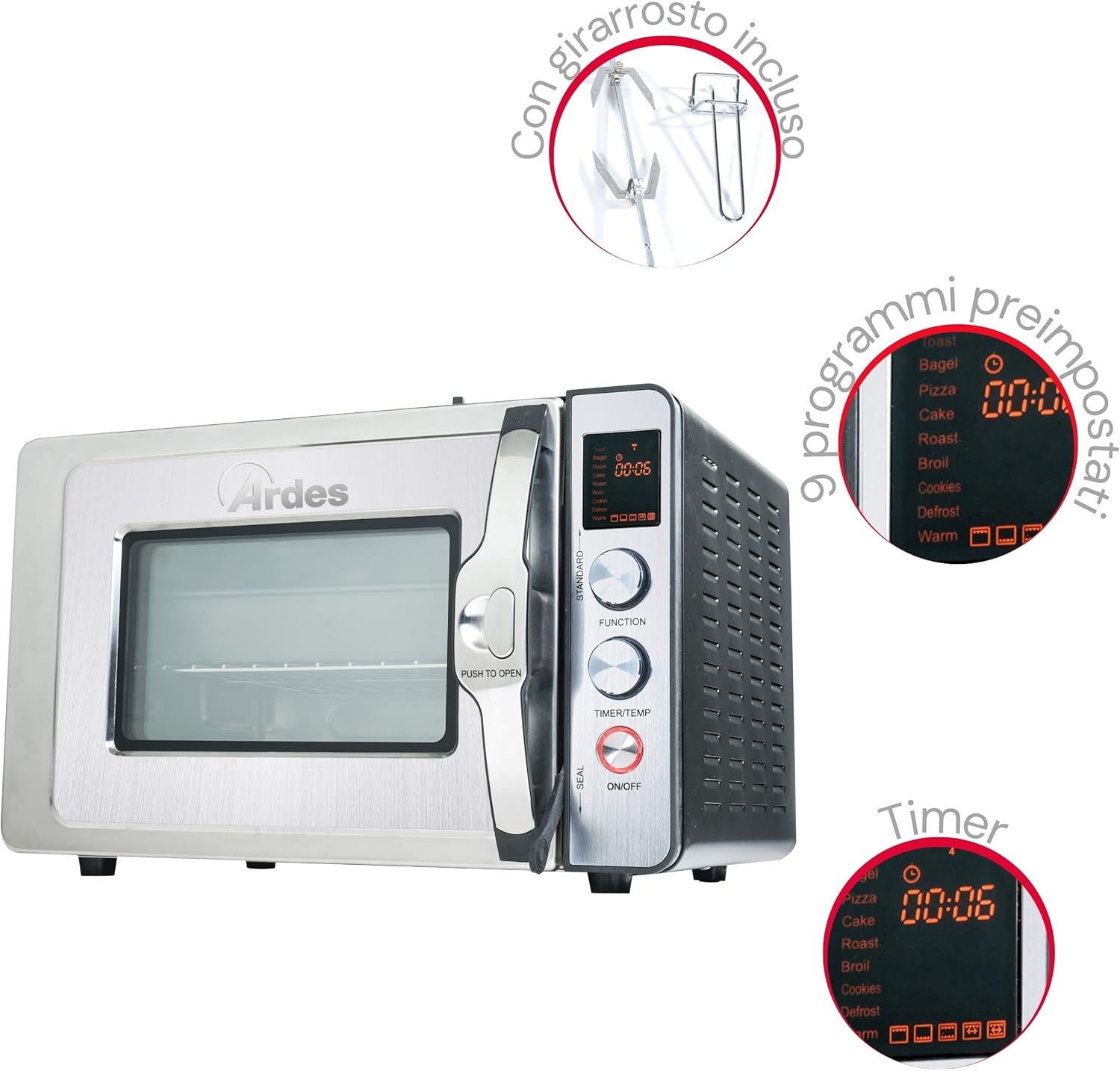 ARDES - Four à pression 30 Litres - Four à pression électrique avec 9 programmes de cuisson avec minuterie, double vitrage avec accessoires CARLOMAGNO AR6430PR