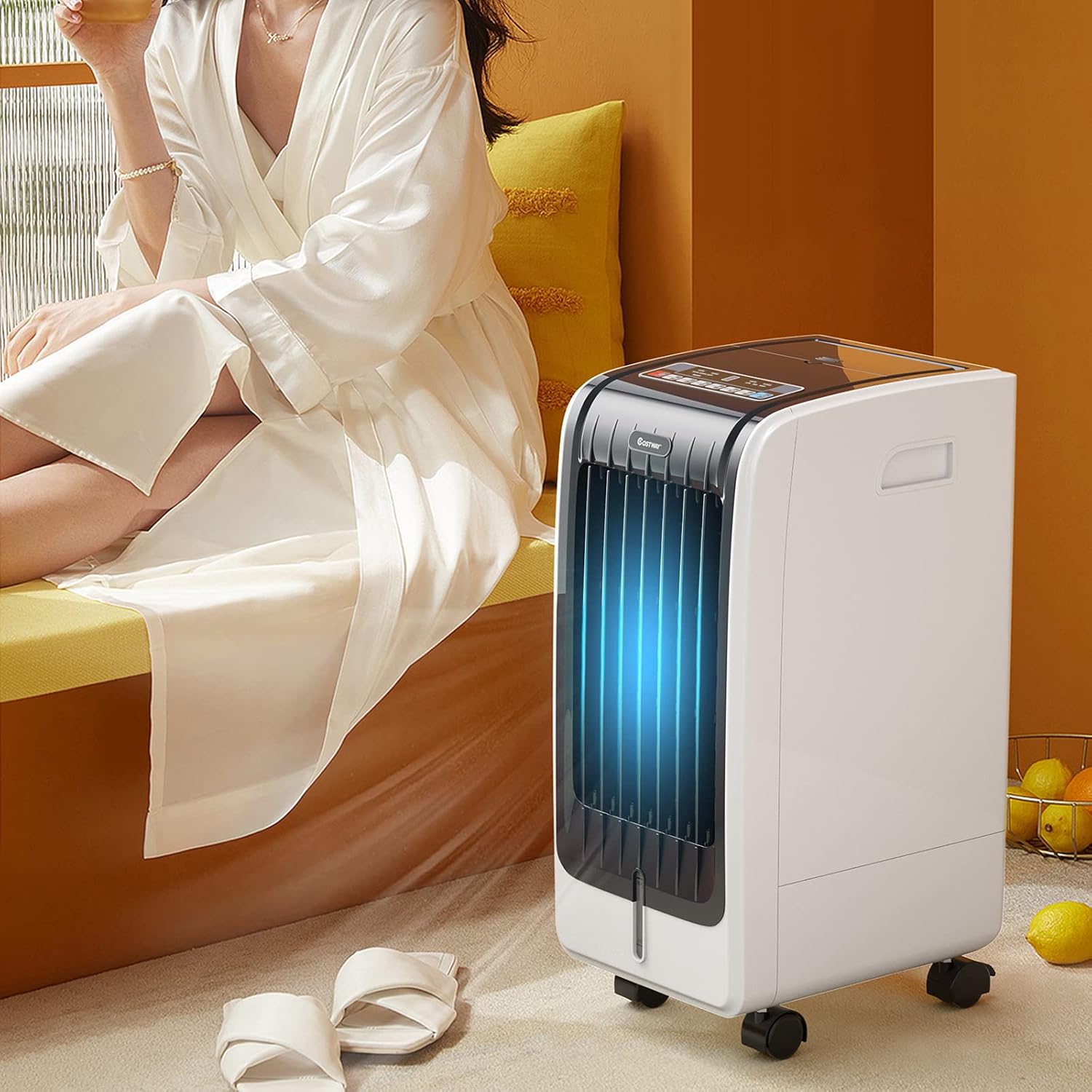 RELAX4LIFE Rafraîchisseur d’Air Mobile avec Humidificateur et Purificateur, 3 Mode de Vitesse, Climatiseur avec Réservoir d'Eau 8L et Filtre Amovible et Lavable pour Chambre, Bureau, Salon
