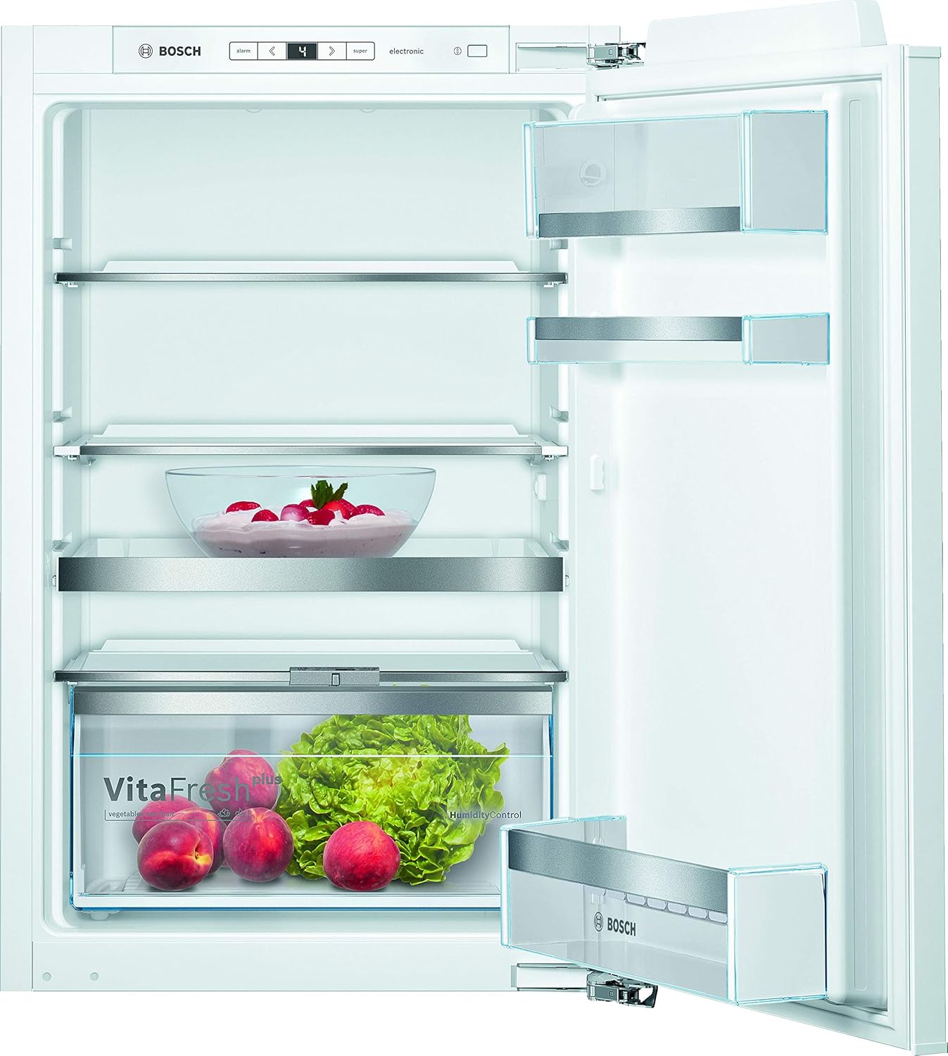 Bosch KIR81AFE0 Serie 6 Réfrigérateur encastrable, 177,5 x 56 cm, 319 L, charnière plate, fabriqué en Allemagne, VitaFresh plus 2 x fraîcheur plus longue, éclairage LED uniforme