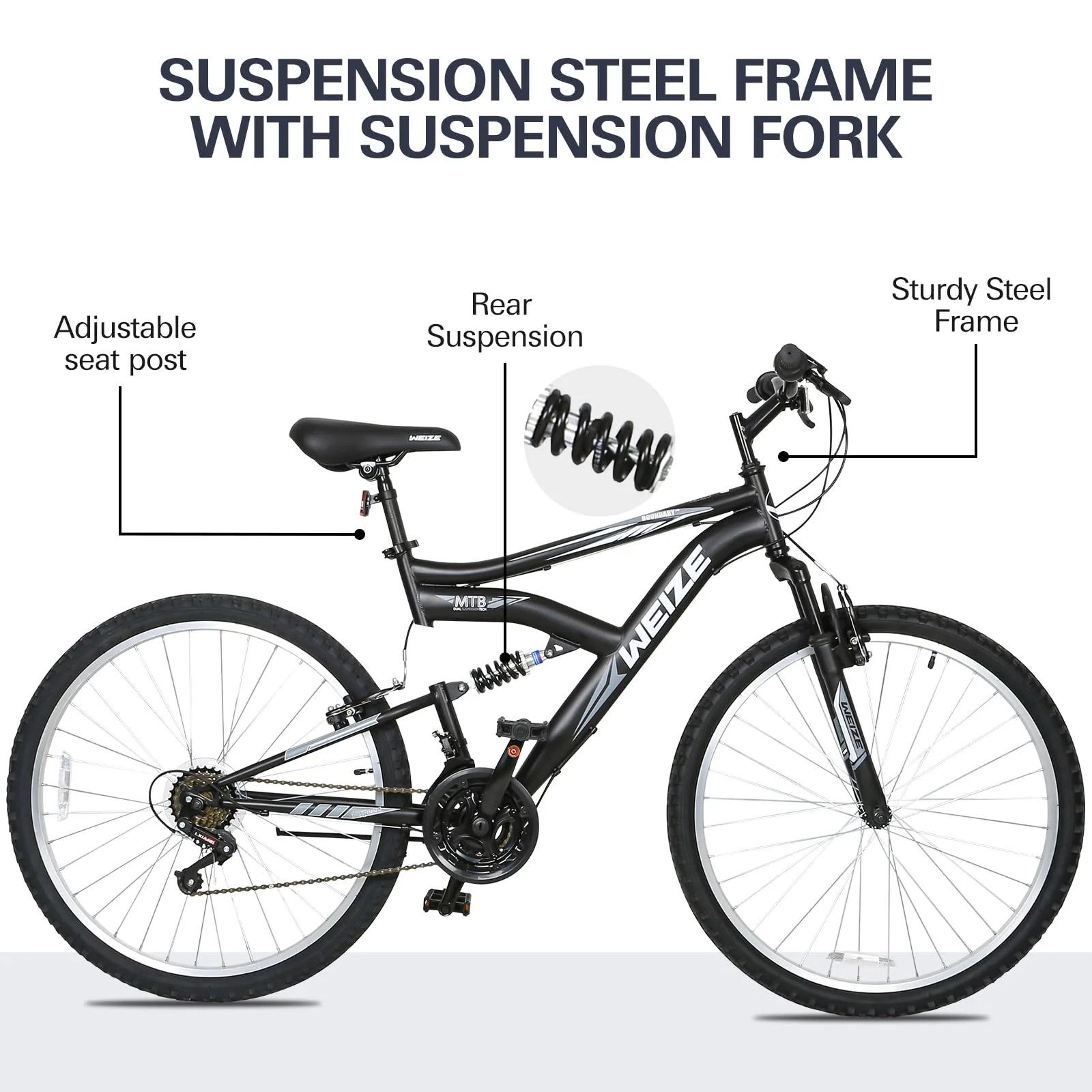 WEIZE Mountain Outdoor Cycling Bike with Suspension Fork