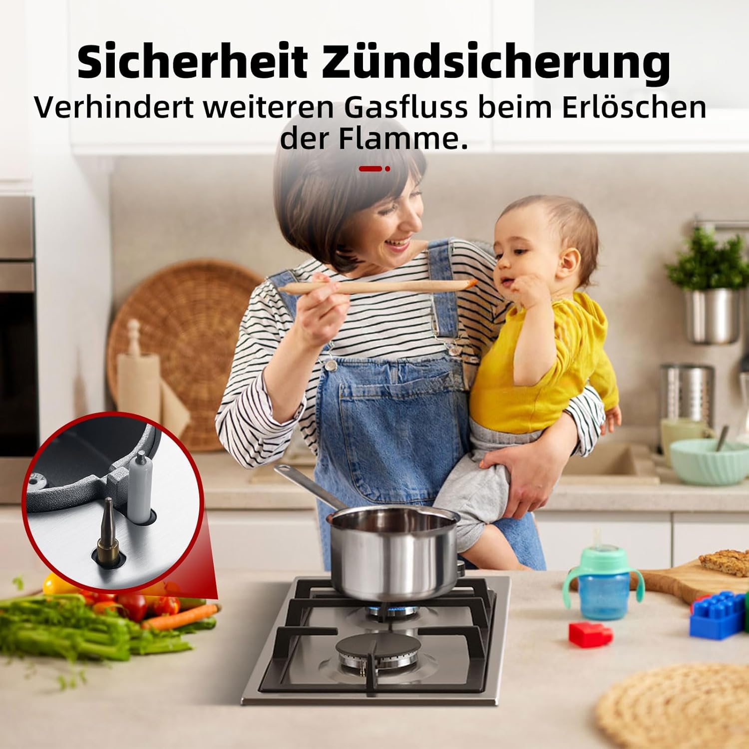 GASLAND GH2805BG1FC Table de cuisson à gaz 5 feux, Cuisinière à gaz avec brûleur wok, Table de cuisson à gaz encastrable, 76cm noir Cuisinière à gaz en verre, Cuisinière à gaz 10,4KW, GPL/NG