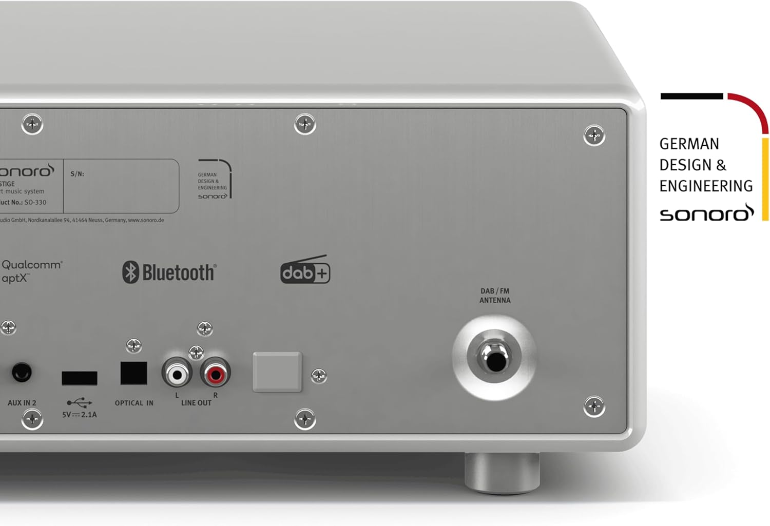 sonoro Prestige Chaîne Hi-FI (Radio FM/Dab+/Internet, Lecteur CD, AUX, Bluetooth, Deezer, Spotify) Argent