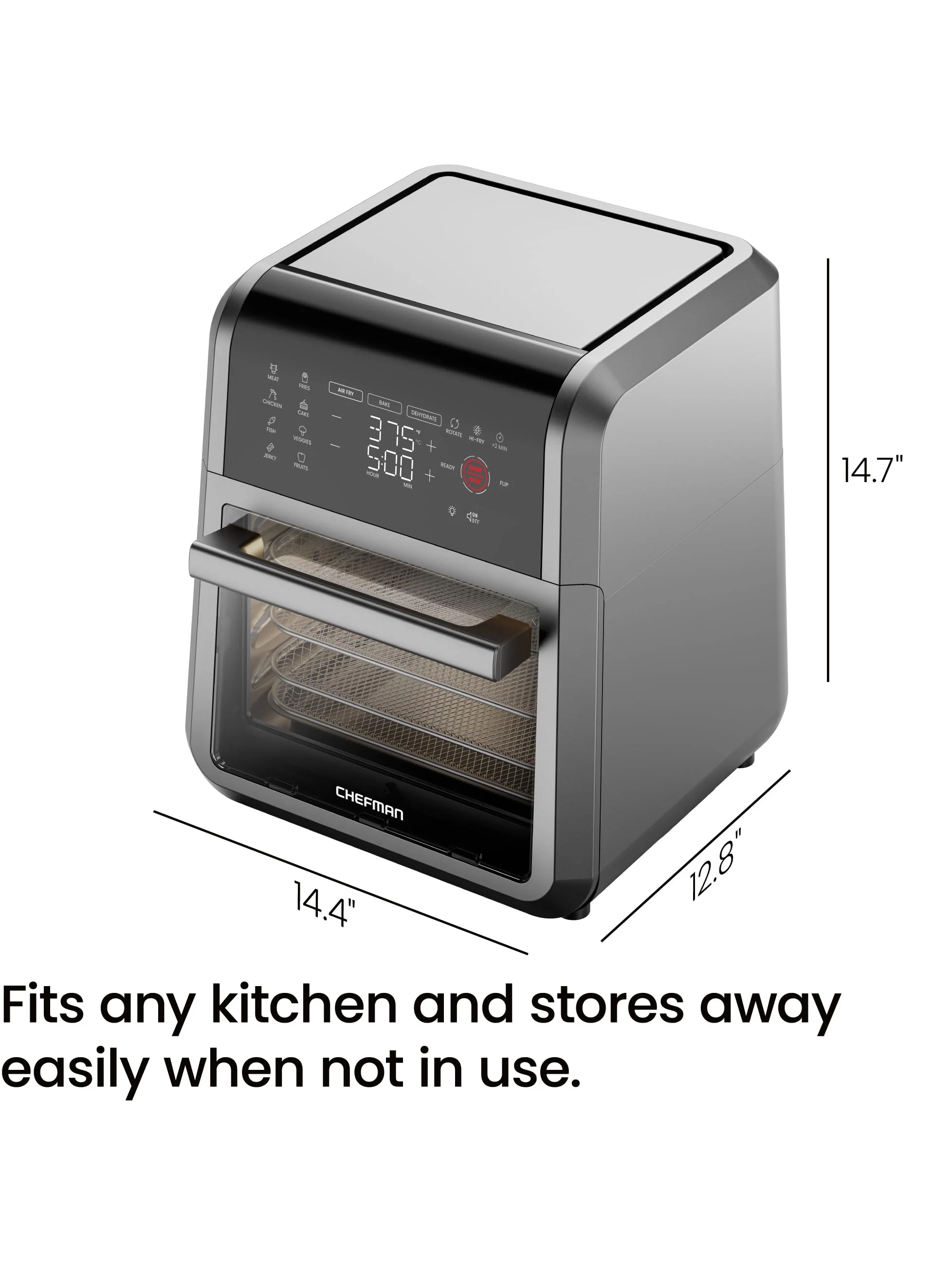 CHEFMAN Multifunctional Digital Air Fryer+ Rotisserie, Dehydrator, Convection Oven, 17 Touch Screen Presets Fry, Roast, Dehydrate, Bake, XL 10L Family Size, Auto Shutoff, Large Easy-View Window, Black