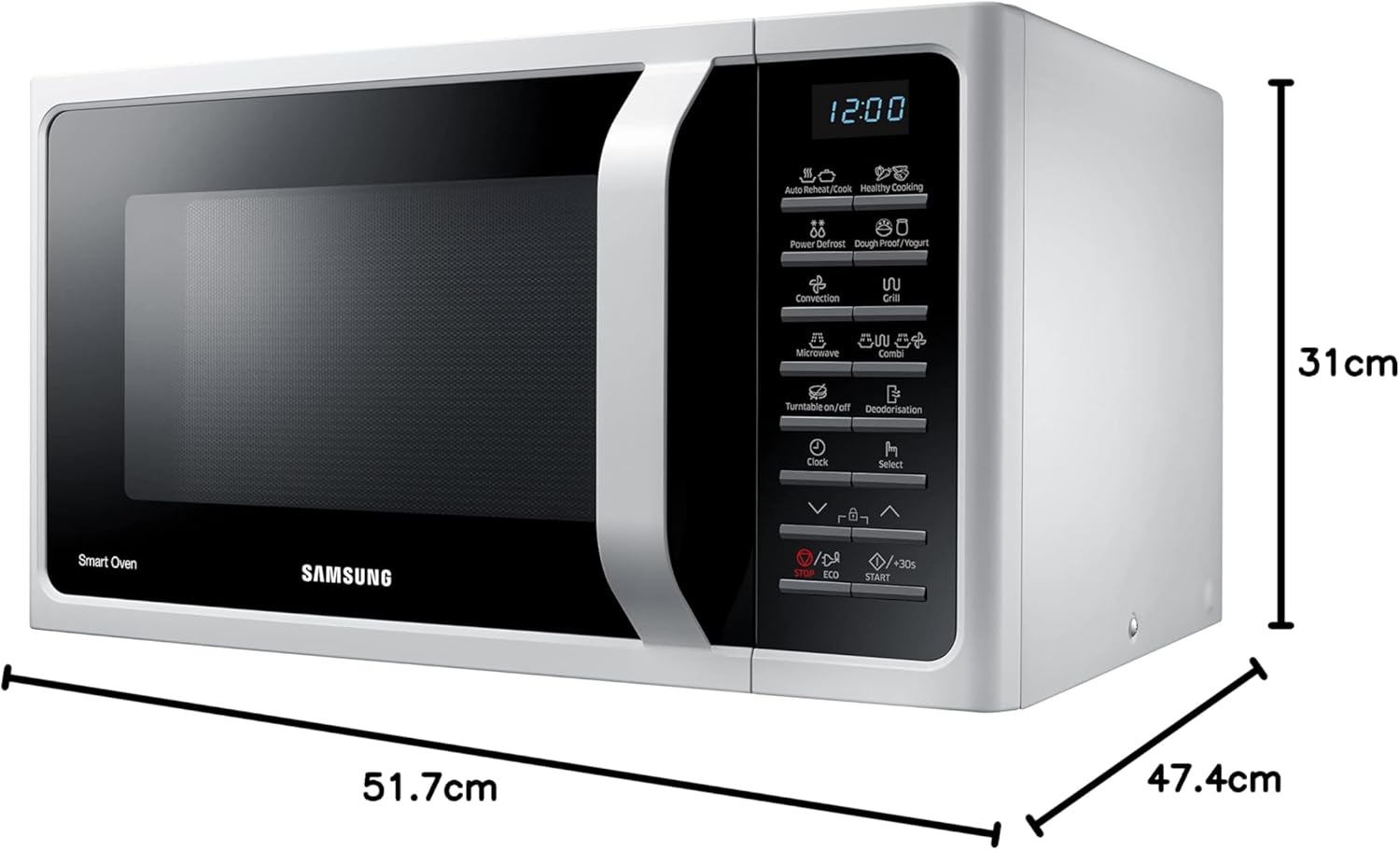 Samsung Four à micro-ondes combiné SmartOven MC2BH5015AW/ET, cuisson ventilée, Fresh Menu, Micro-ondes + Grill 900 W + 1500 W, 28 L, 52 l x 31 h x 47 cm, blanc