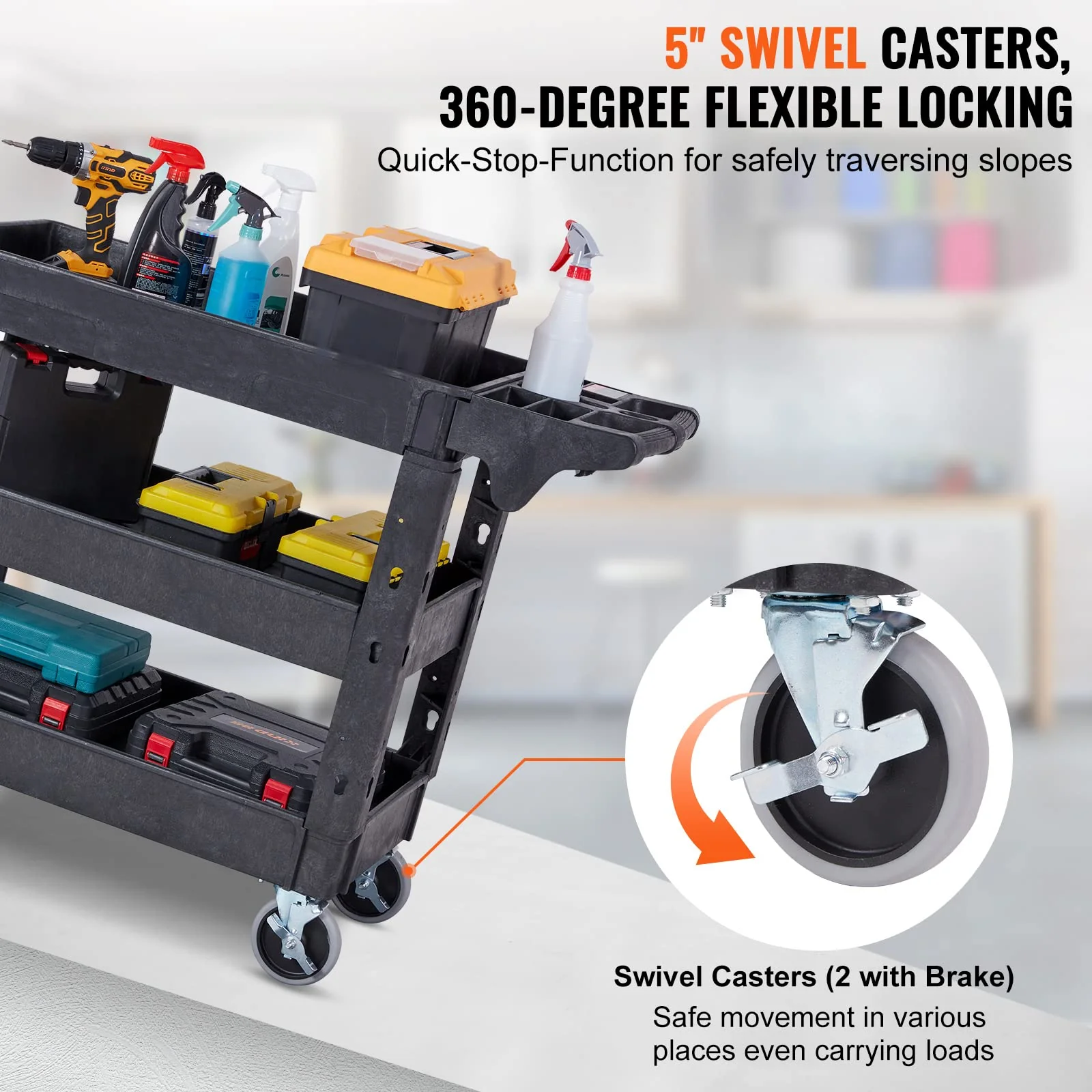 VEVOR 3 Shelf 550LBS Heavy Duty Plastic Rolling Utility Cart