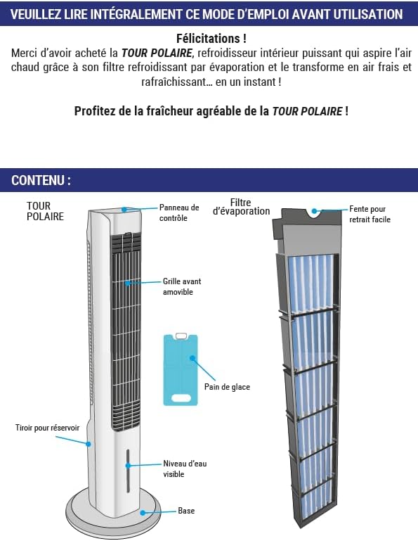 ARTIC AIR POWER TOWER climatiseur mobile 3 niveaux - VENTEO – Refroidisseur par évaporation jusqu'à 12heures de refroidissement – Réservoir 1.5L