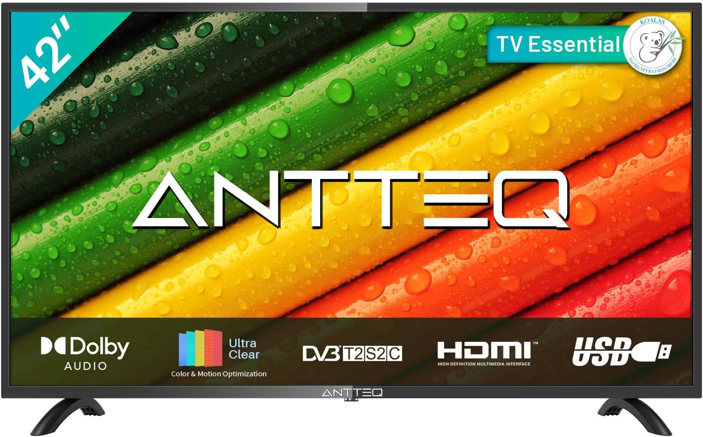 Antteq AB42D1 télévision 42 Pouces (TV 107 cm), Dolby Audio, LED, Triple Tuner DVB-C / T2 / S2, CI+, HDMI, Lecteur multimédia Via USB, Sortie Audio numérique, y Compris Mode hôtel