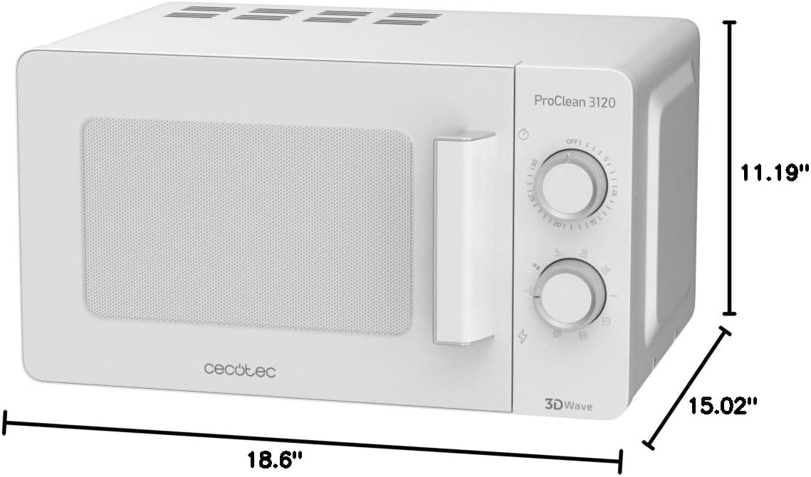 Cecotec Four à micro-ondes ProClean 9110 FullINOX avec grill 1000 W, 30 litres, 5 niveaux de puissance, 8 programmes, minuterie de 60 minutes, revêtement Ready2Clean, design avant miroir