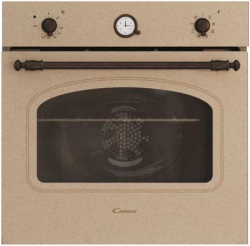 Candy FCC604NAV Four électrique encastré, ventilé, capacité 65 litres, fonction pizza, 8 programmes, 56,8 x 59,5 x 59,5 cm, style rustique, avoine, classe A+