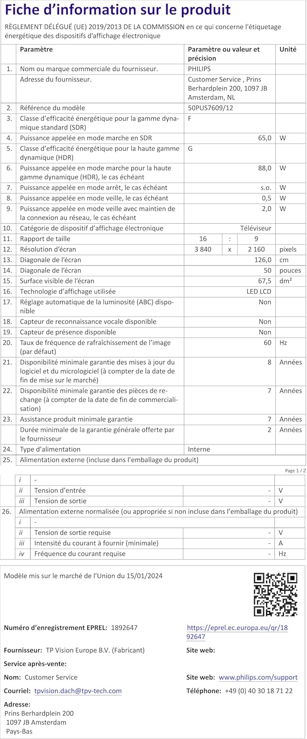 Philips 50PUS7609 Smart TV LED 4K - Écran 50 Pouces avec Plate-Forme Pixel Precise Ultra HD Titan OS et Son Dolby Atmos, Fonctionne avec Alexa et l’Assistant Vocal Google - Gris Anthracite