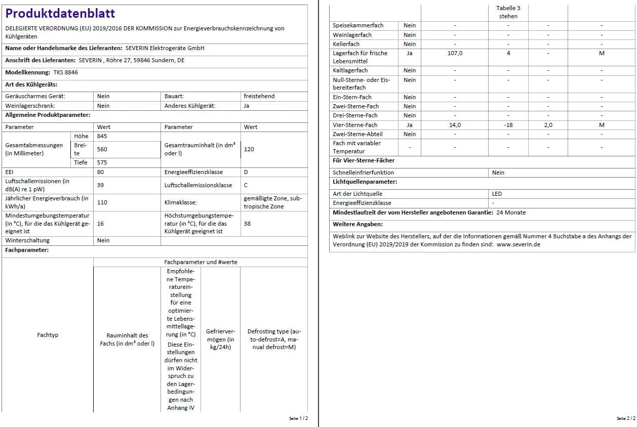 SEVERIN Combiné Table Top, Mini Bar, Mini réfrigérateur Pose libre, Réfrigérateur bar de largeur 56 cm, Volume : 120 Litres, Classe D, 110 kWh/an, 39 dB, Blanc, TKS 8846