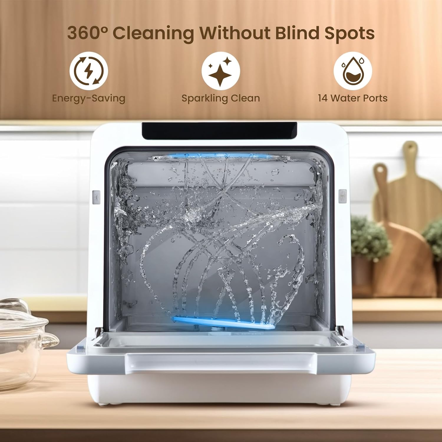 HAVA mini lave vaisselle, nouveau modèle amélioré 2024, 8 programmes de lavage, lave-vaisselle portable avec sécurité enfant et fonction de démarrage différé, réservoir d'eau de 5 L