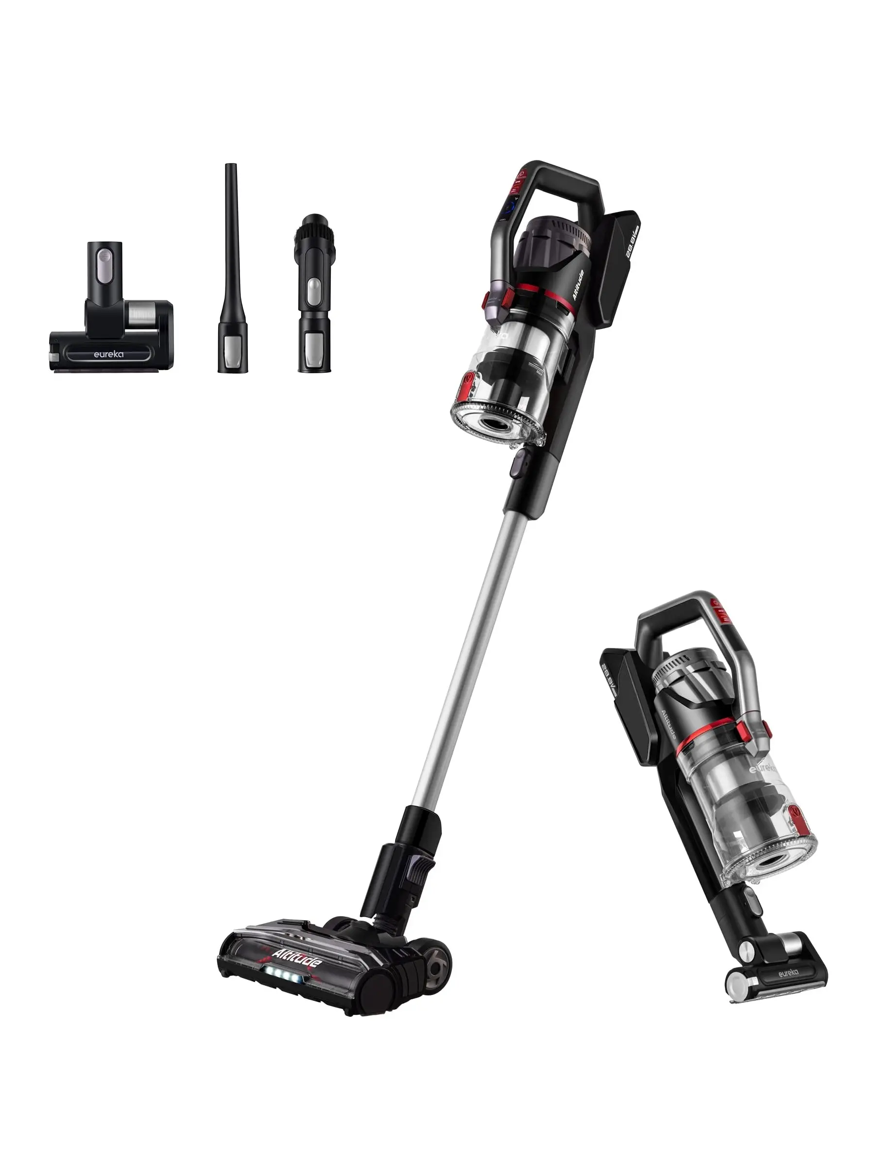 Eureka Lightweight Cordless Vacuum Cleaner with LED Headlights, 450W Powerful BLDC Removable Battety Handheld Vac for Multifloors, Carpet & Hardwood Floor, Altitude Pro + Motorized Pet Tool, Red