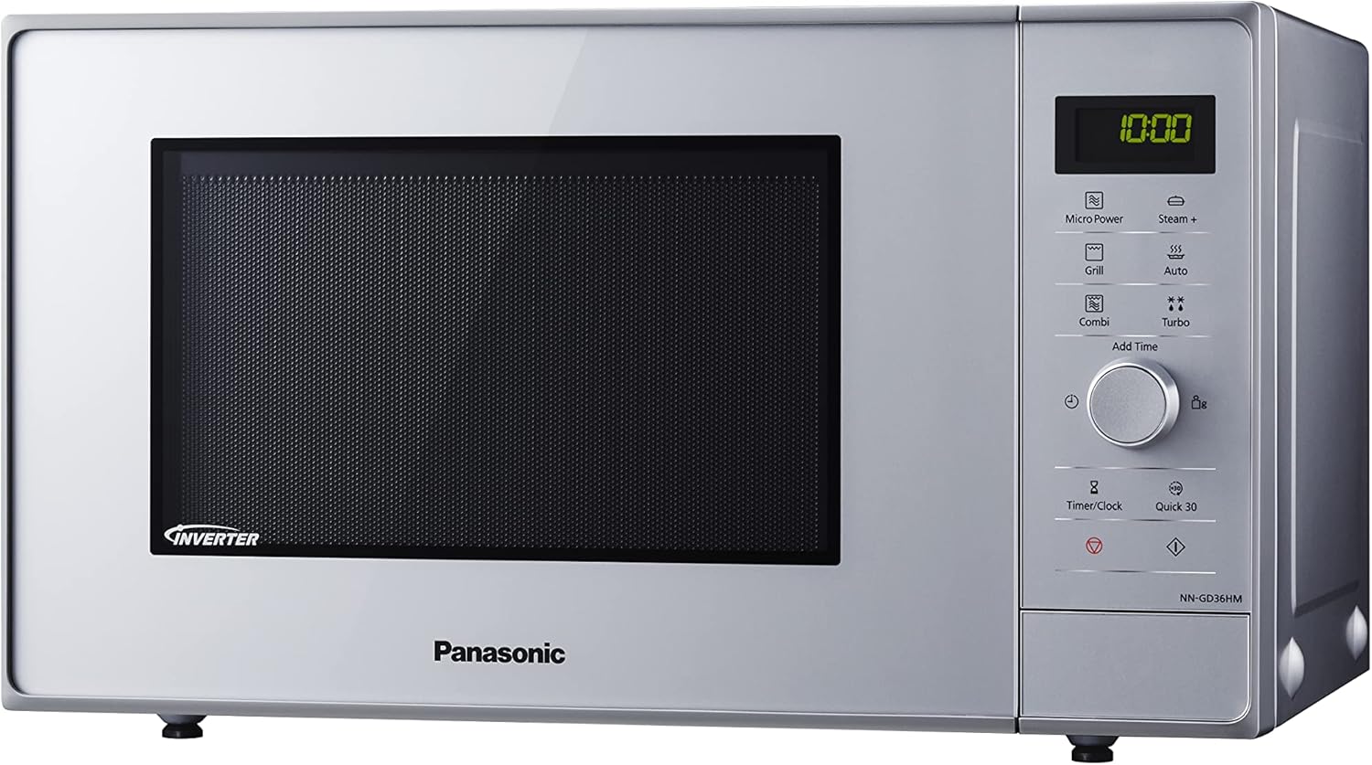 Panasonic NN-SD27HSUPG Four Micro-Ondes Technologie Inverter Plateau Tournant en Verre, 23L, 1000W, 10 Prog auto, Décongélation Chaos, 6 Puissances, Minuterie, Affichage LED, Acier Inoxydable Argent