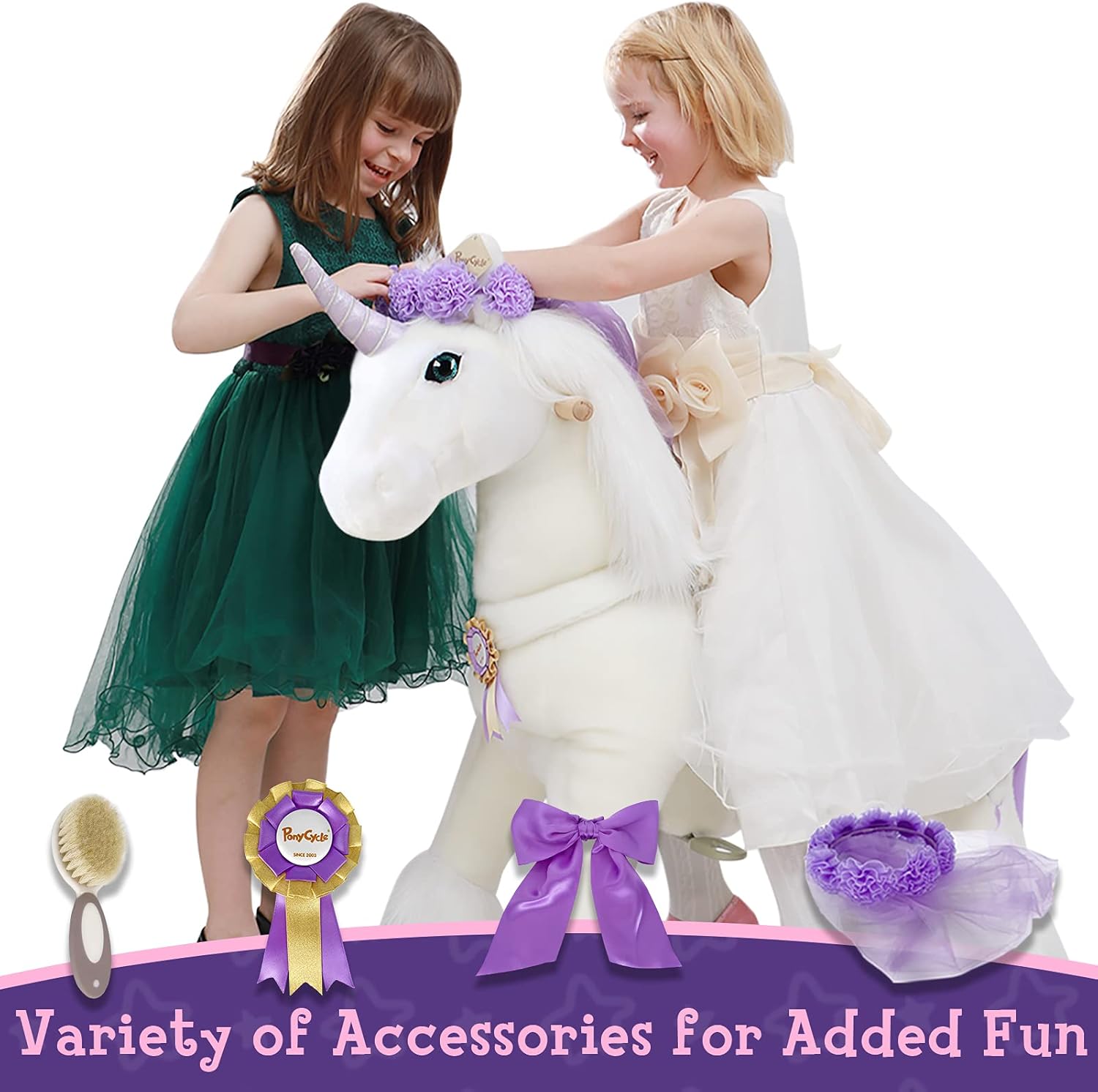 PonyCycle Officiel Prime Modèle K Ride sur Le Jouet Licorne Licorne Animal Marchant en Peluche avec Corne Violette Taille 4 pour Âge 4-8 Ans Taille Moyenne K41