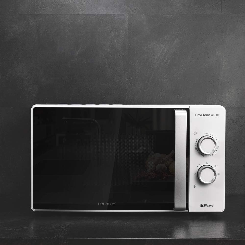 Cecotec Four à micro-ondes ProClean 9110 FullINOX avec grill 1000 W, 30 litres, 5 niveaux de puissance, 8 programmes, minuterie de 60 minutes, revêtement Ready2Clean, design avant miroir