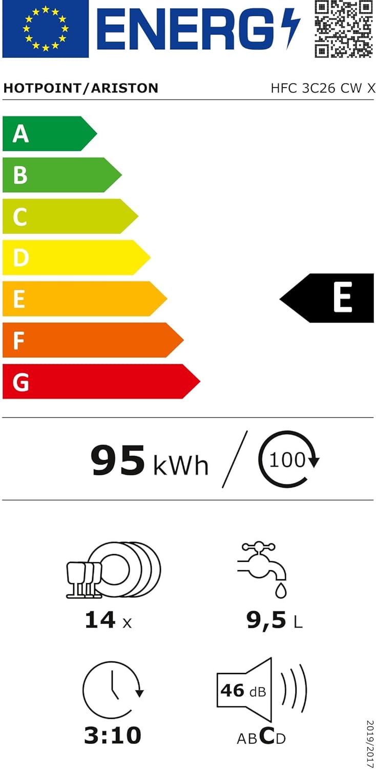 Hotpoint HFC 3C26 CW X, lave-vaisselle vertical, 14 places, troisième panier, inox