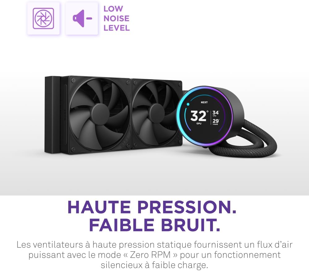 NZXT Kraken Elite 280 RGB - Refroidisseur de liquide CPU AIO - Radiateur 280mm - Ventilateur F280 RGB - IPS LCD 2,72 personnalisable - Turbine Pump - LGA 1700 1200 115X 1851 / AM5 AM4 - Noir