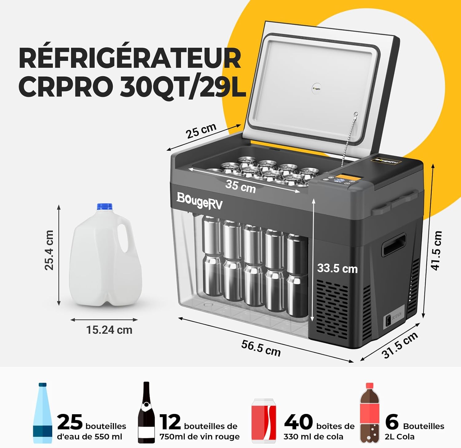 BougeRV CRPRO Glacière à Compression, Frigo Voiture 20 litres(-22℃~10℃), 12/24V DC &110-240V AC Glaciere Voiture, Frigo Compression 12v, pour voiture, camping, voyage