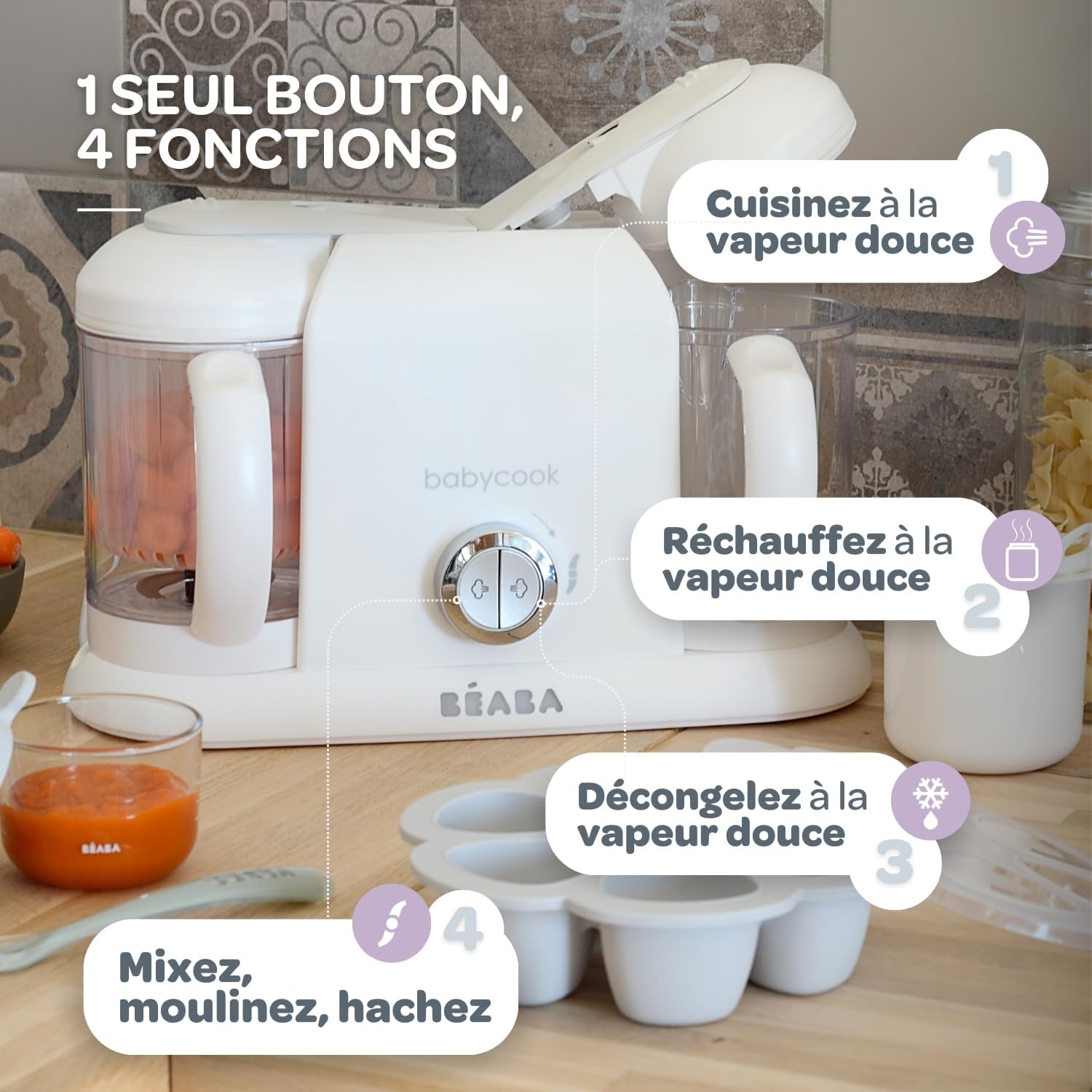BÉABA, Babycook Duo Robot Bébé 4 en 1 Mixeur-Cuiseur, Cuisson Vapeur rapide 15min , Diversification alimentaire, Petits pots bébé maison, Contenance XXL 2200 ml, Noir