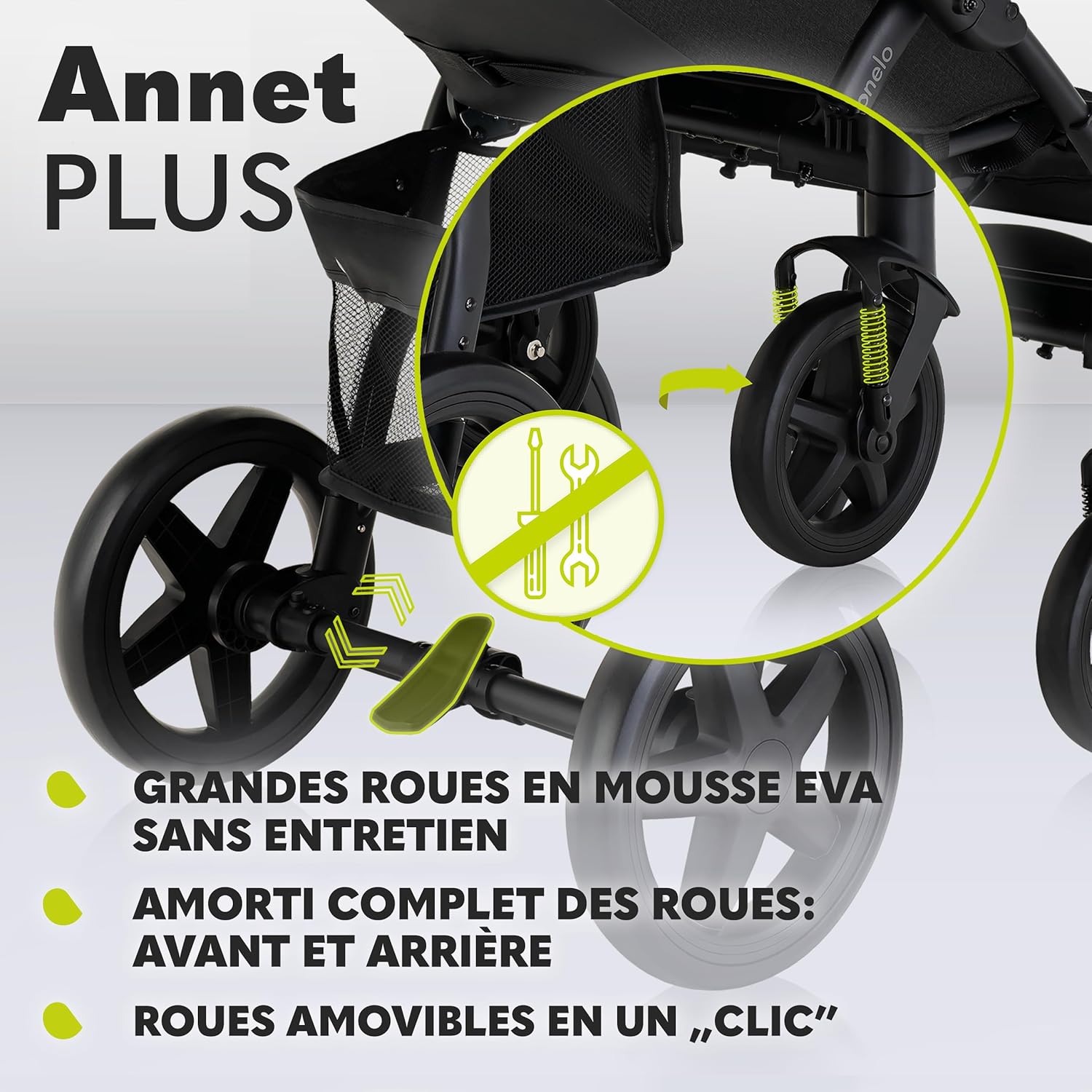 LIONELO Annet Plus poussette bebe à 22 kg, auvent avec fenêtre, roues EVA, chancelière moustiquaire porte-gobelet, réglage du dossier jusqu’à la position couchée (Dreamin, PLUS)