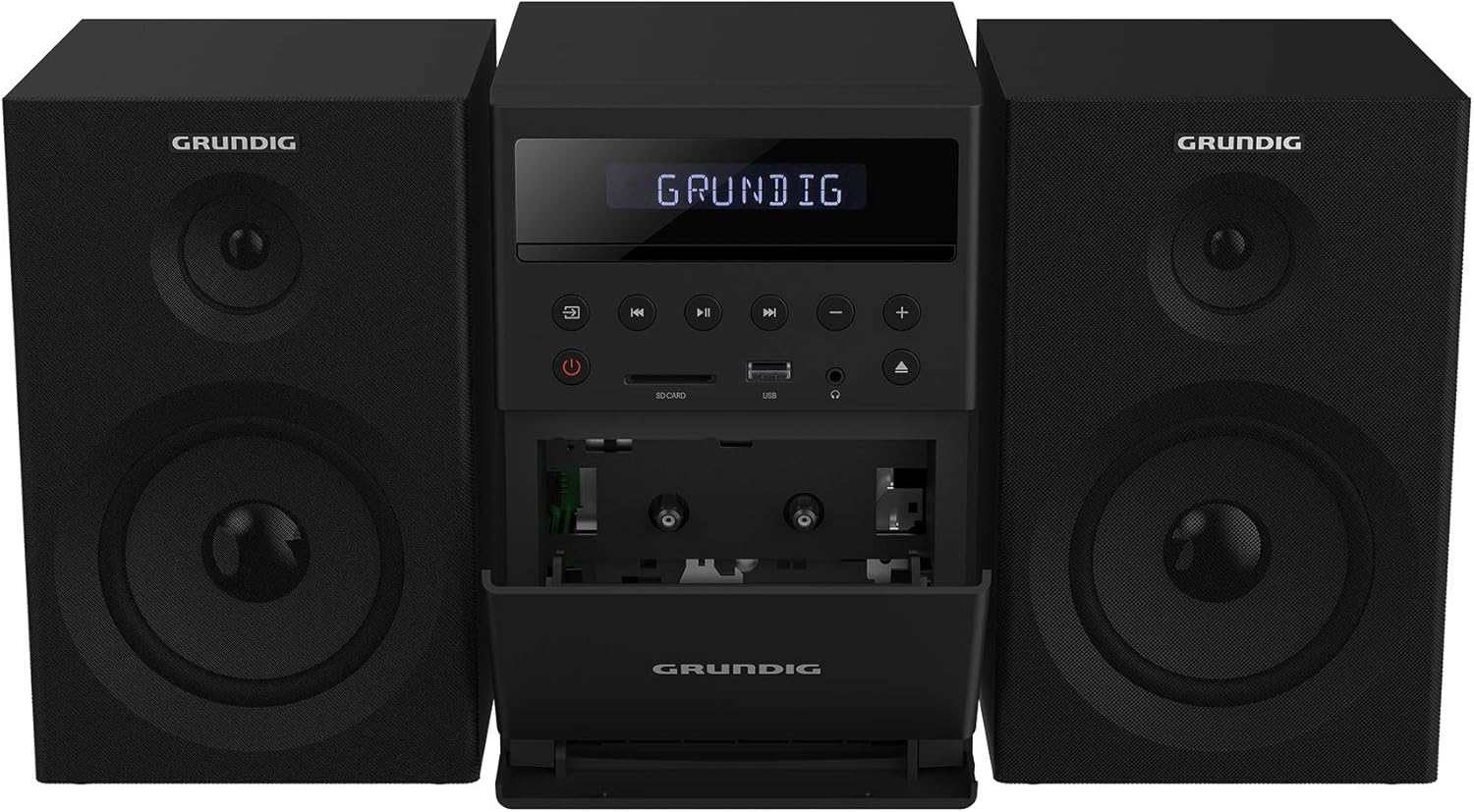 GRUNDIG Microsystème MS 300 Design, cassette, tuner FM, lecture MP3, USB, carte SD, Bluetooth, GHF1050, noir
